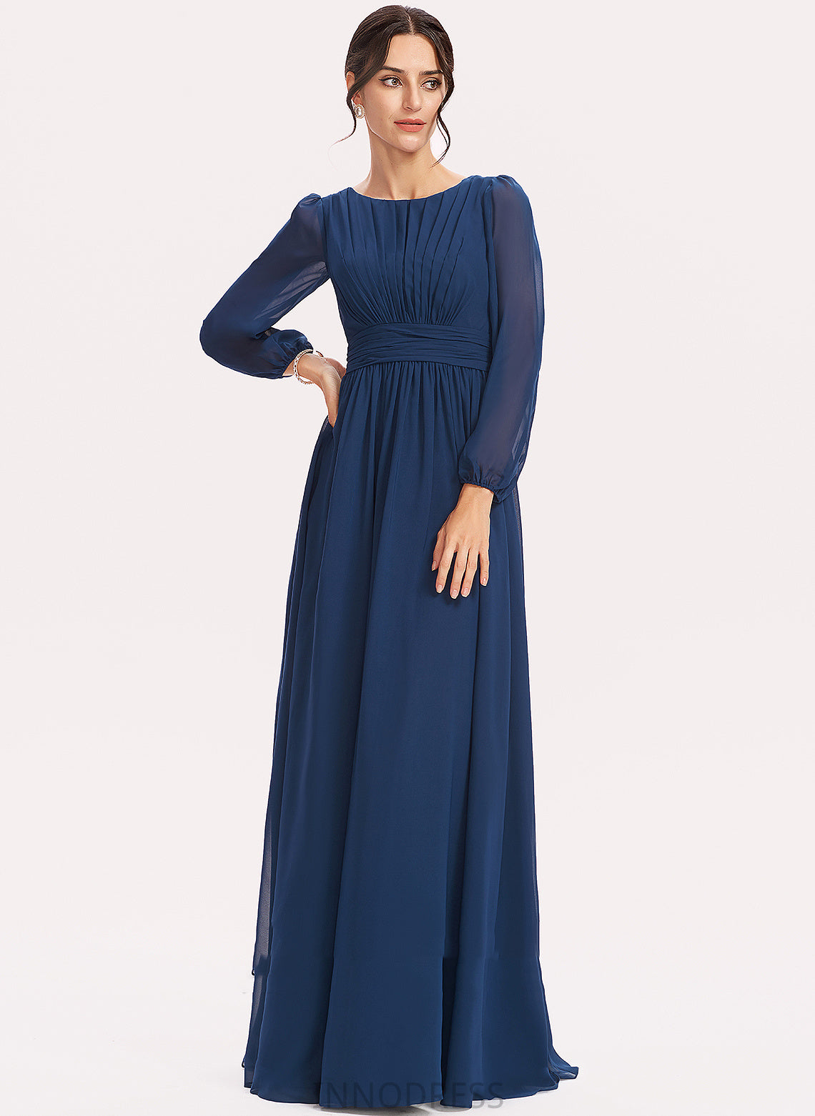 ScoopNeck Fabric Length Silhouette Ruffle Floor-Length Neckline Embellishment A-Line Macey Sleeveless Floor Length Bridesmaid Dresses