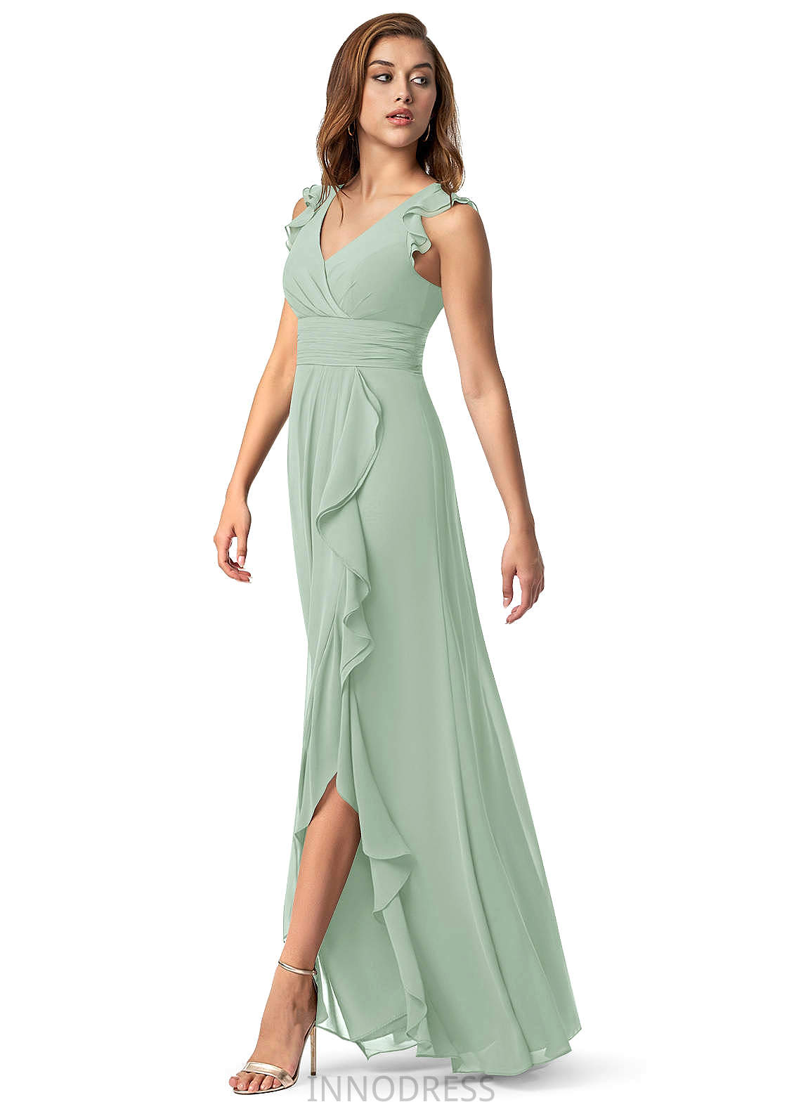 Danika Sleeveless Floor Length Natural Waist A-Line/Princess V-Neck Bridesmaid Dresses