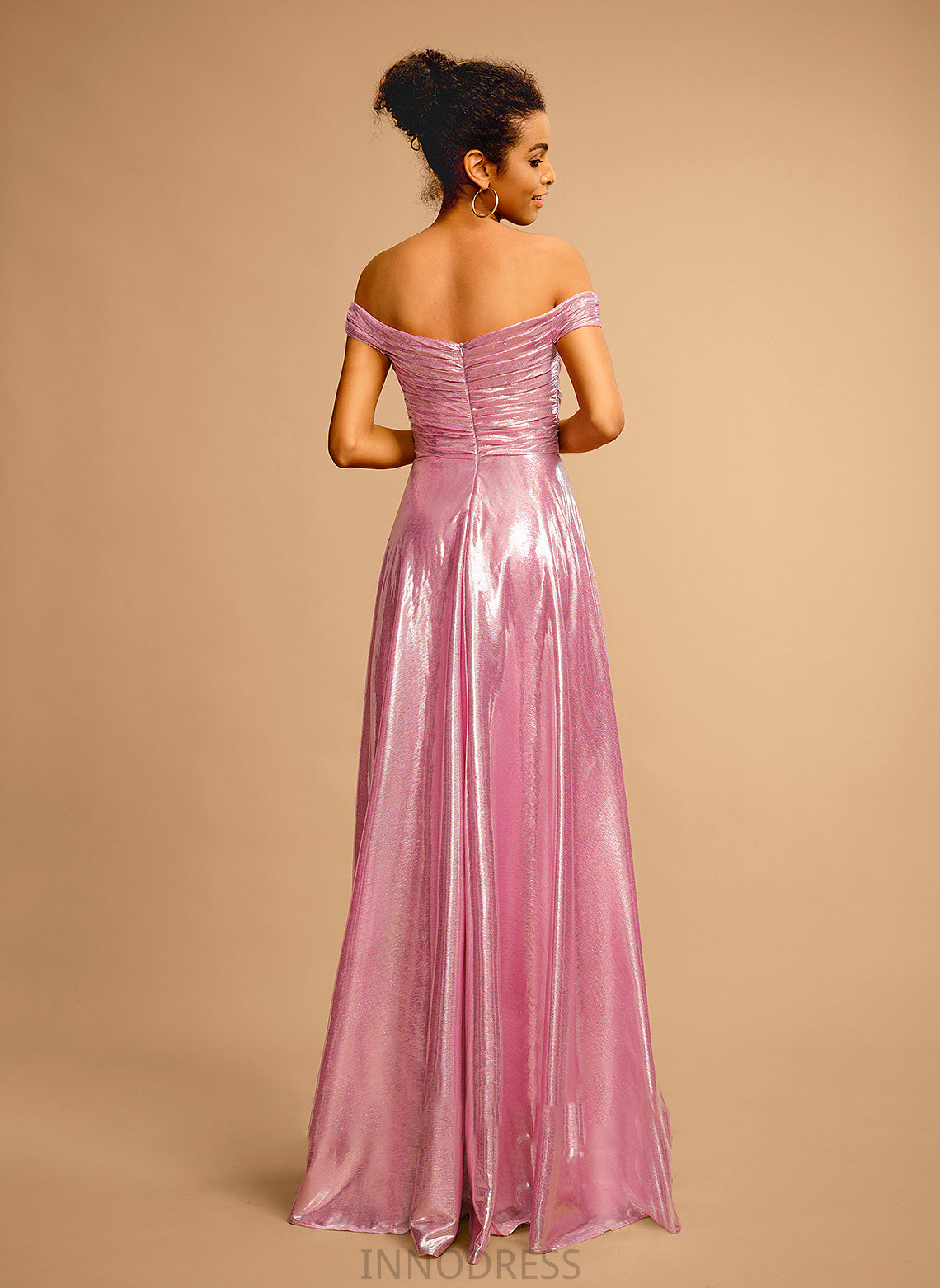 A-Line Sequins Pleated Off-the-Shoulder Satin Prom Dresses Floor-Length Madison With