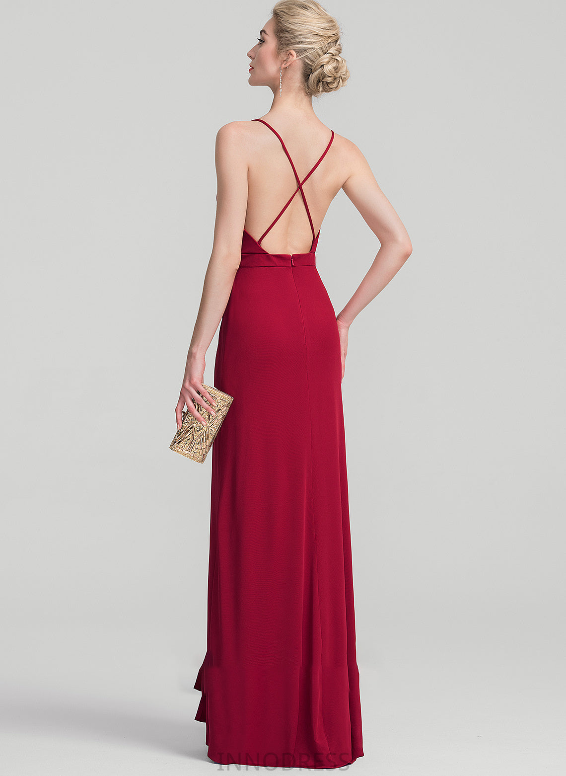 Ruffle Sheath/Column Jersey With Lauryn Prom Dresses V-neck Floor-Length