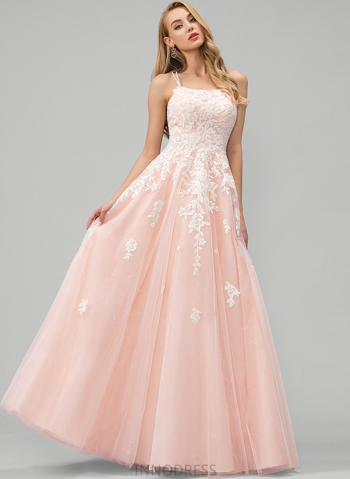 Ball-Gown/Princess Sequins Prom Dresses Lace With Tulle Floor-Length Square Neckline Salma