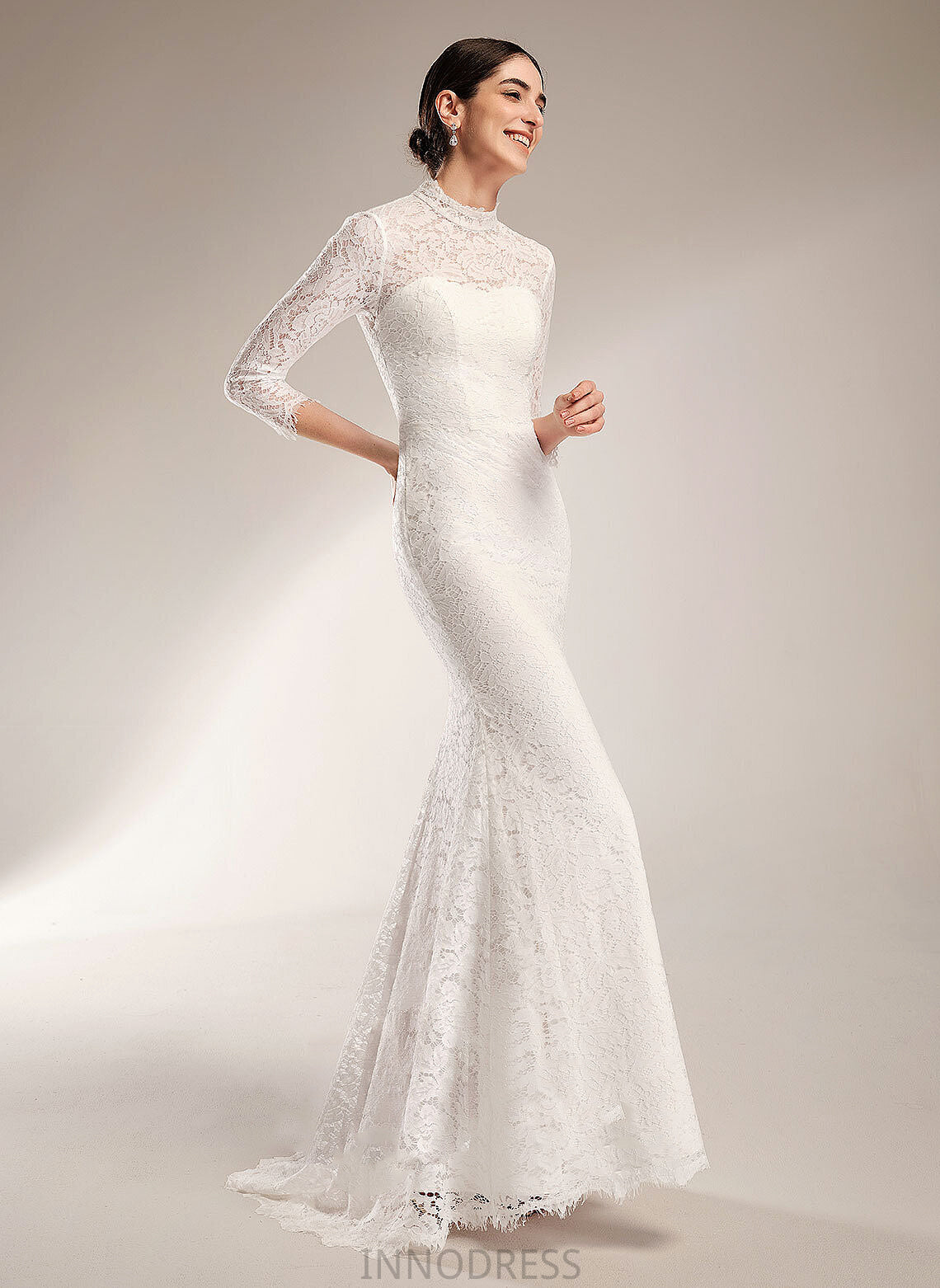 Neck Dress Wedding Samara Trumpet/Mermaid Train Sweep Wedding Dresses Lace High