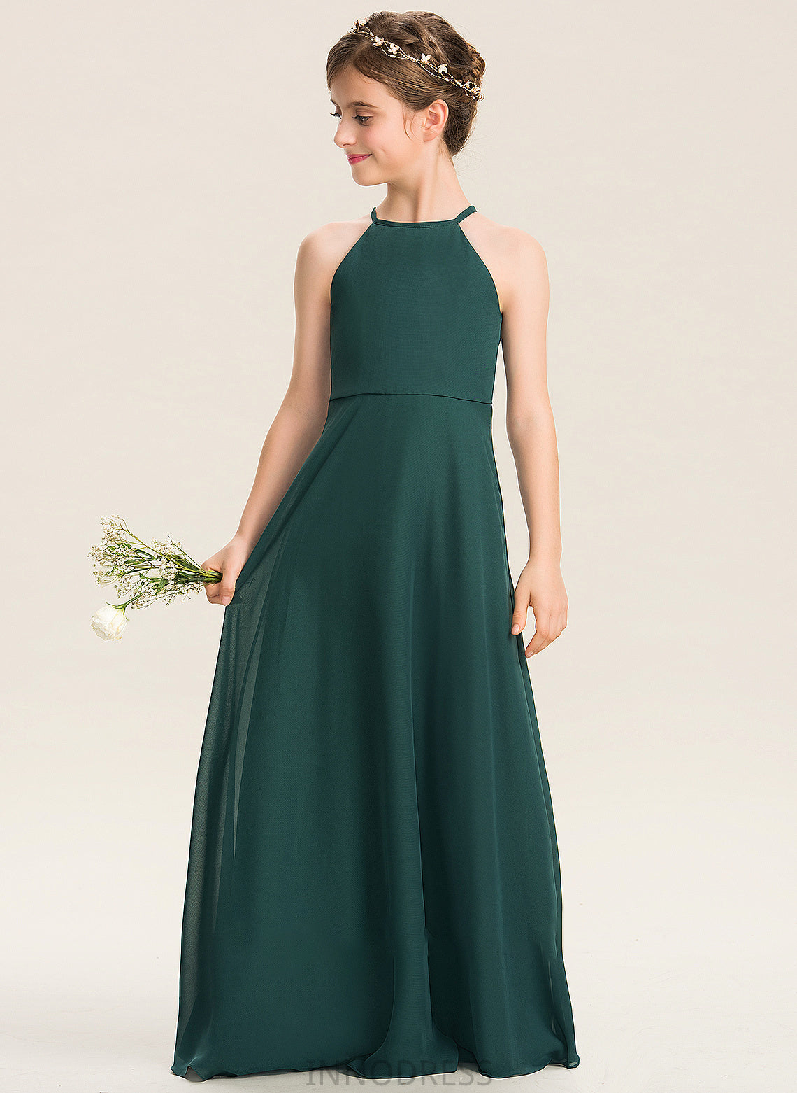 Floor-Length Neck Scoop Chiffon Junior Bridesmaid Dresses Kendal A-Line