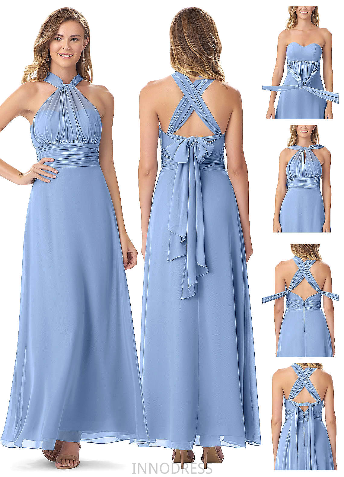 Fatima A-Line/Princess Floor Length V-Neck Natural Waist Sleeveless Bridesmaid Dresses