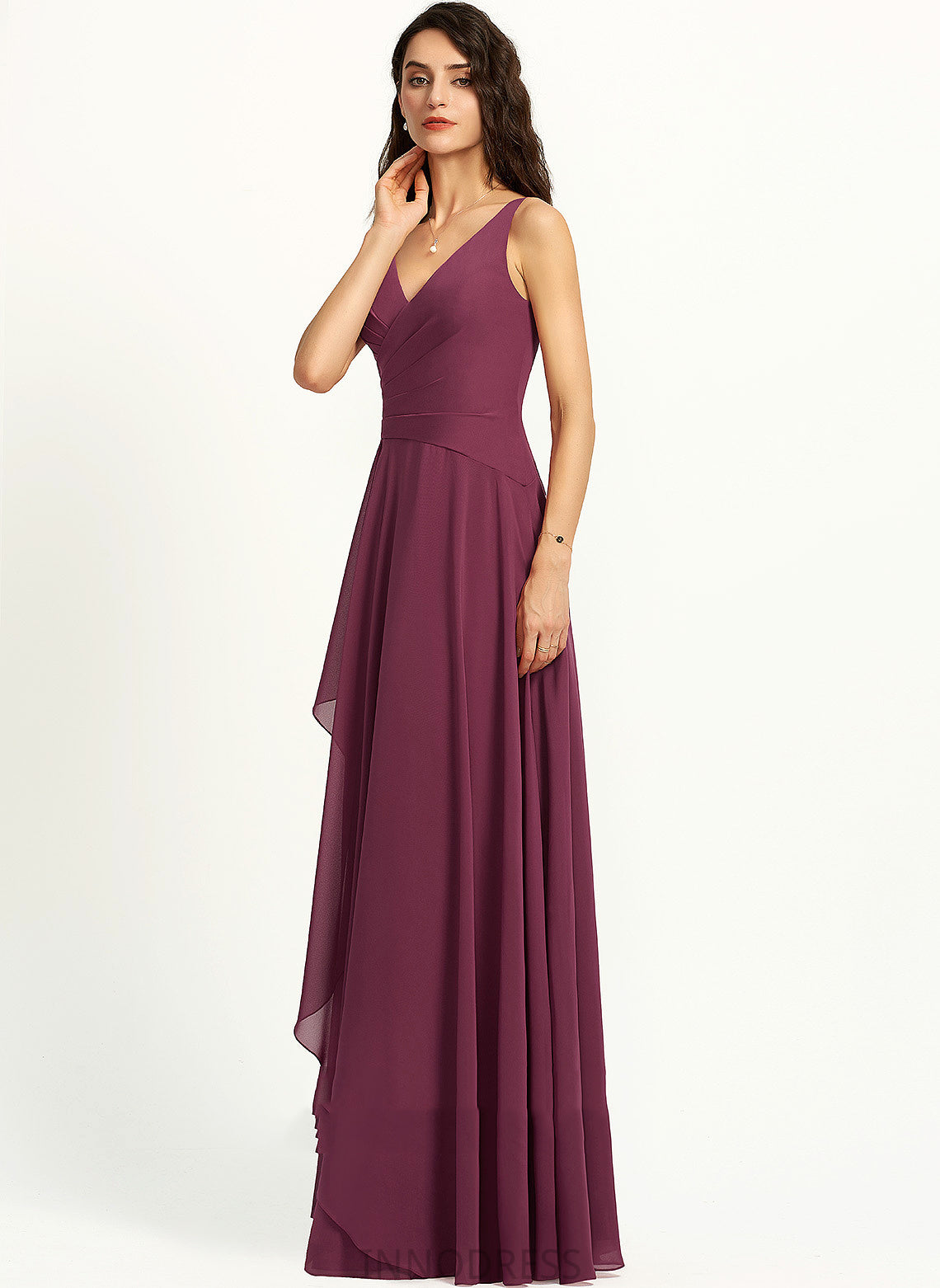 Embellishment Fabric Neckline Length SplitFront V-neck Silhouette A-Line Floor-Length Taylor Bridesmaid Dresses