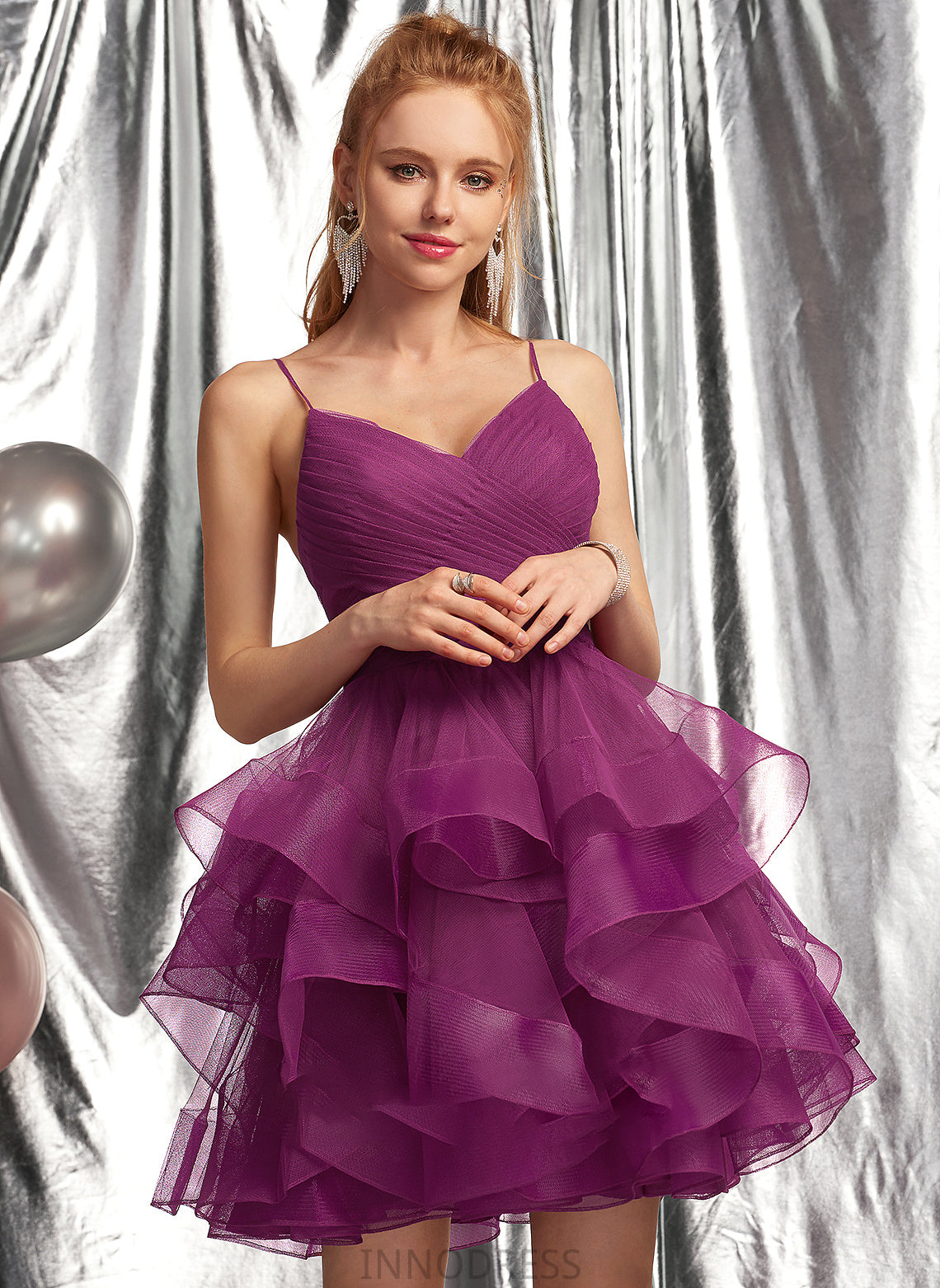 Chelsea Tulle Short/Mini Prom Dresses V-neck Ball-Gown/Princess