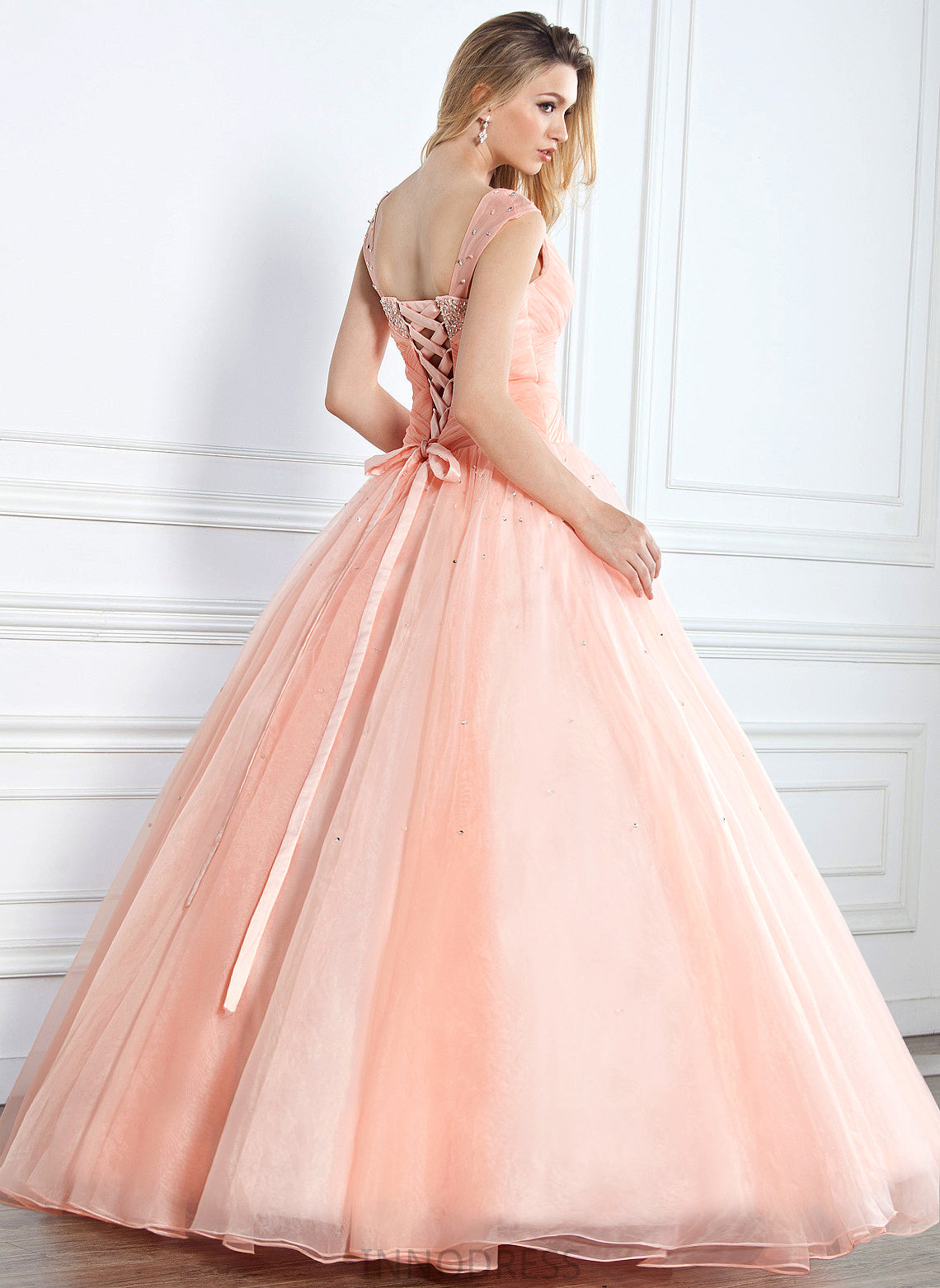 Prom Dresses Ball-Gown/Princess V-neck Organza Ruffle Sequins With Shayla Beading Floor-Length