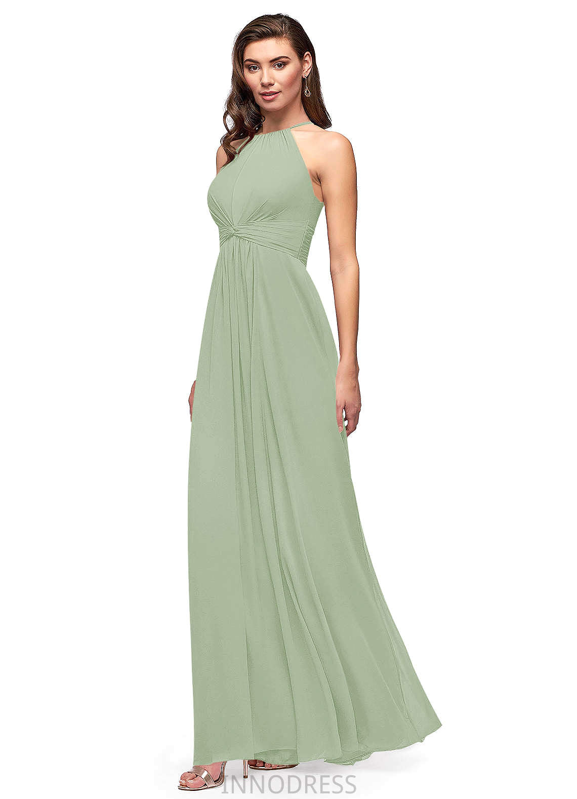 Micaela A-Line/Princess Floor Length Sleeveless Natural Waist Halter Bridesmaid Dresses