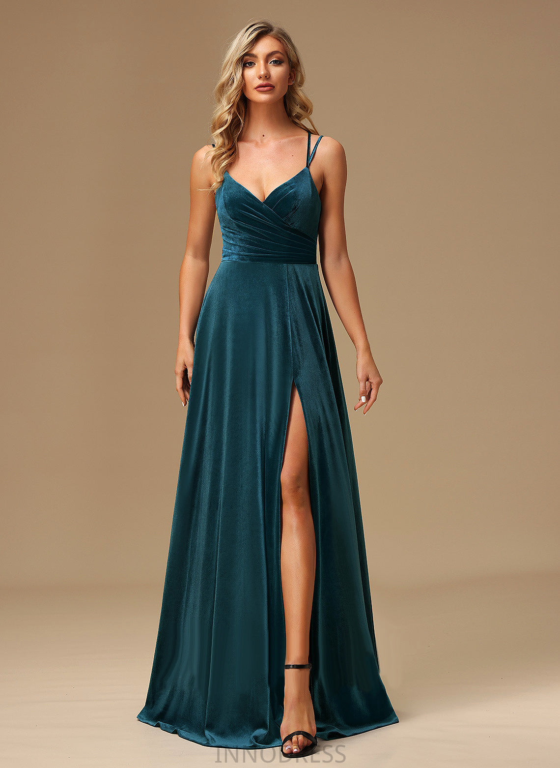 Neckline Embellishment Floor-Length V-neck A-Line SplitFront Silhouette Length Fabric Madalynn A-Line/Princess Floor Length Bridesmaid Dresses