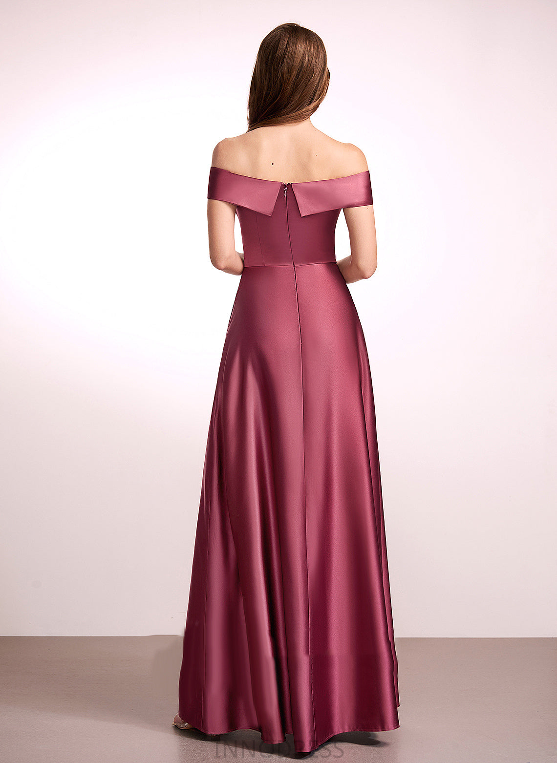 Floor-Length Length Off-the-Shoulder Silhouette SplitFront Fabric A-Line Neckline Embellishment Lina Taffeta Floor Length Bridesmaid Dresses