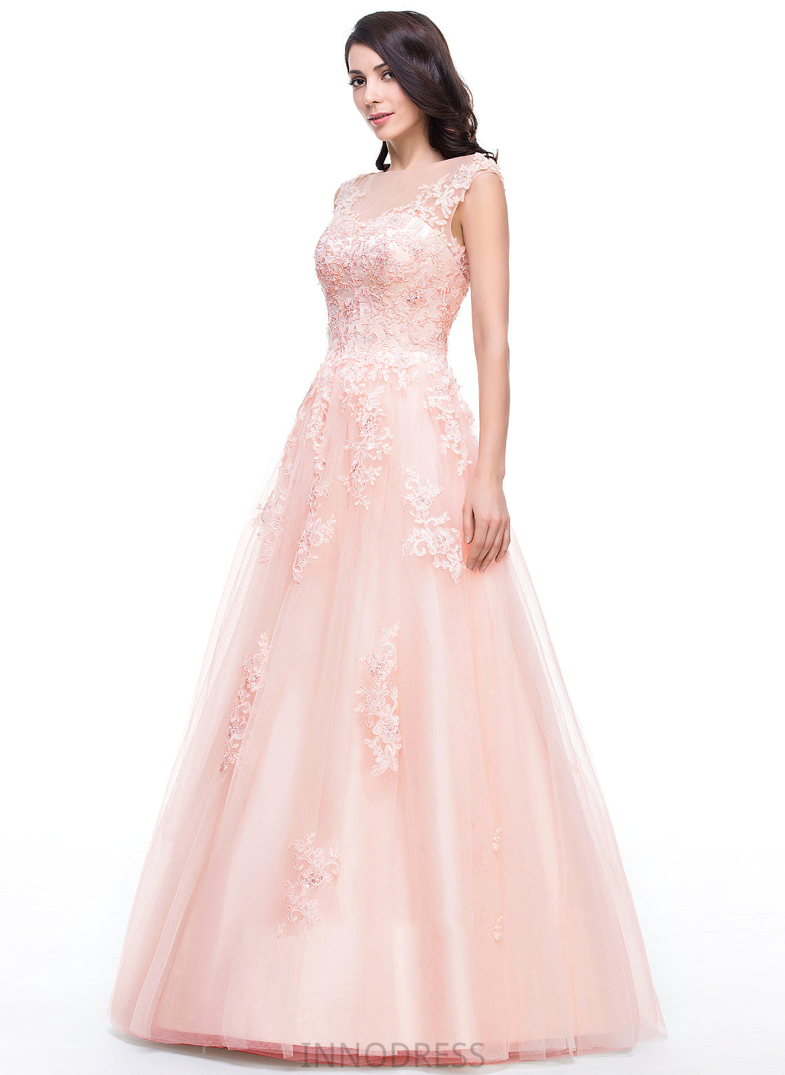 Prom Dresses Lace Appliques Kailyn Tulle Sequins Floor-Length Ball-Gown/Princess With Neck Beading Scoop