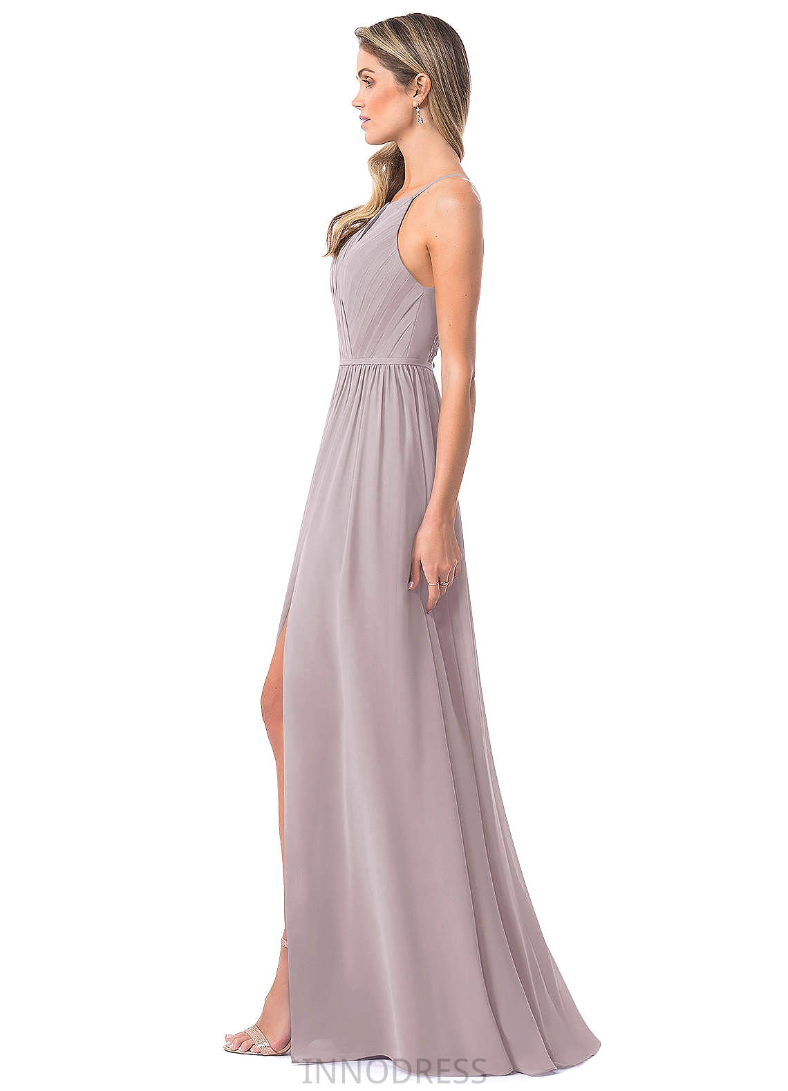 Perla Spaghetti Staps Natural Waist Sleeveless Floor Length Bridesmaid Dresses