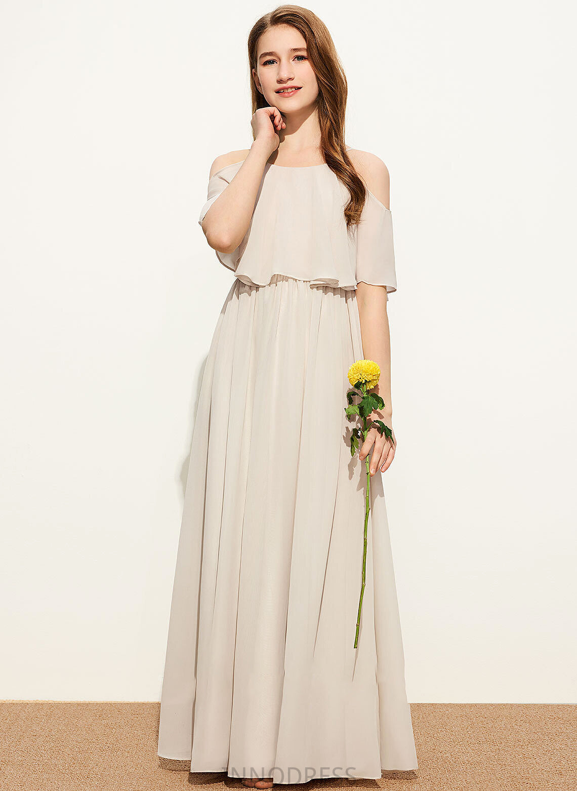 Neck Emilee Scoop Floor-Length Junior Bridesmaid Dresses Chiffon A-Line