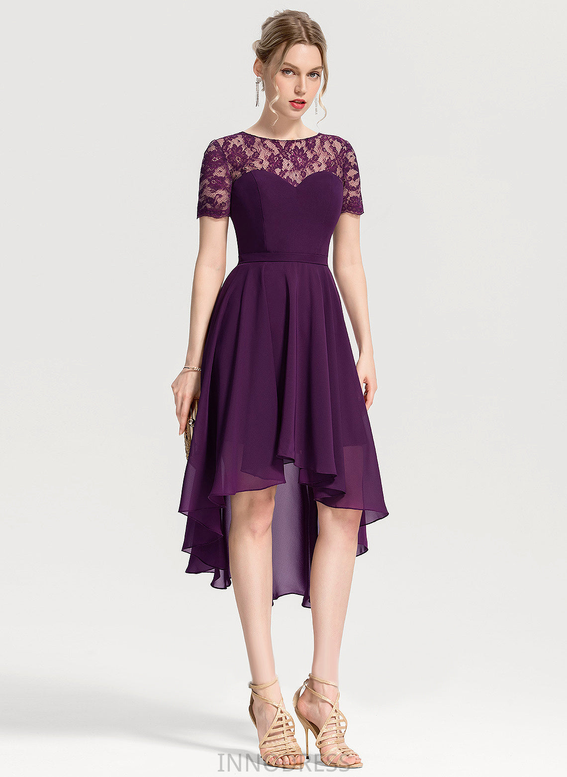 Length Straps&Sleeves Silhouette Asymmetrical Fabric Scoop Neckline Lace A-Line Zara Bridesmaid Dresses