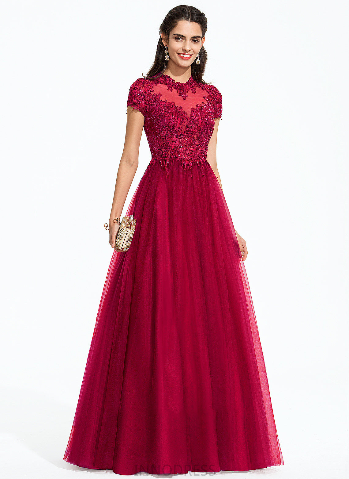 Hailie Sequins With Scoop Ball-Gown/Princess Prom Dresses Tulle Floor-Length Neck