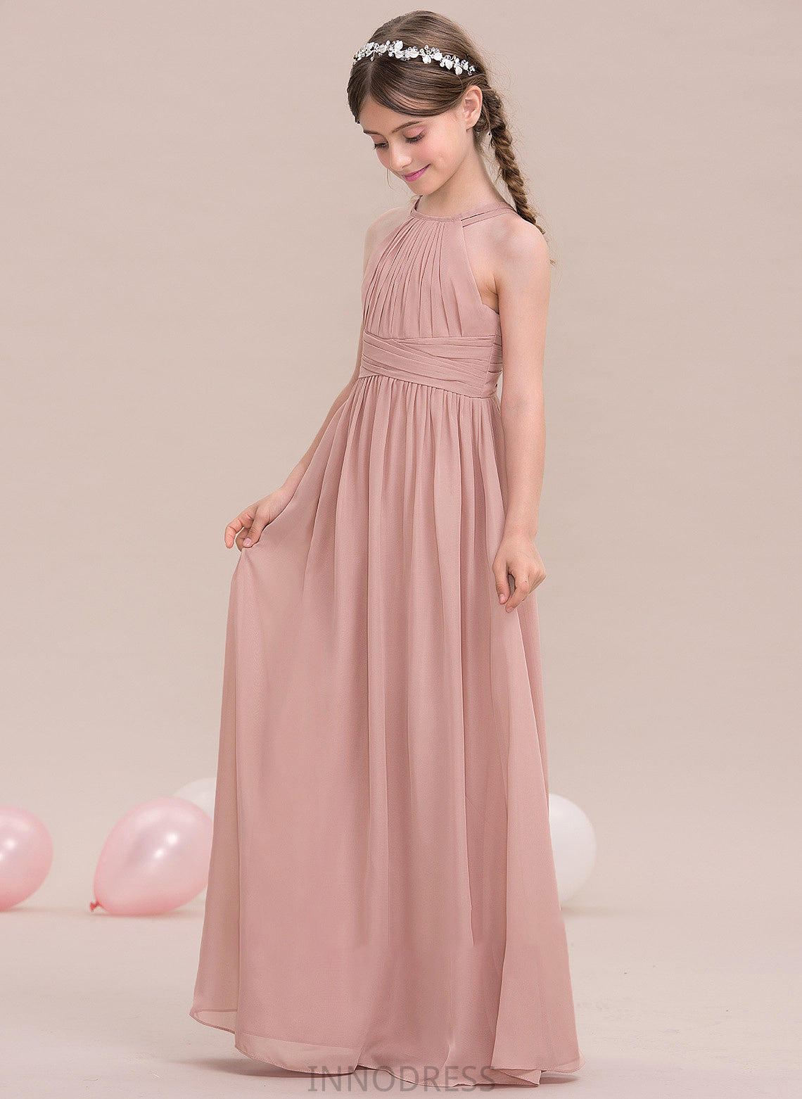 Chiffon With Ruffle Campbell Scoop Floor-Length A-Line Junior Bridesmaid Dresses Neck