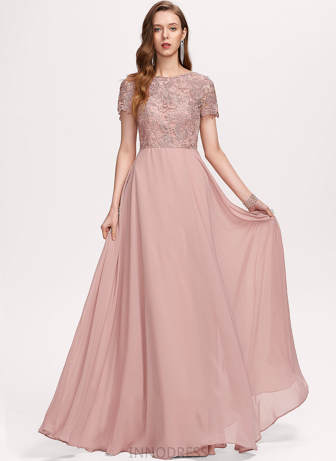 Sienna Floor-Length Neck With A-Line Sequins Scoop Chiffon Prom Dresses