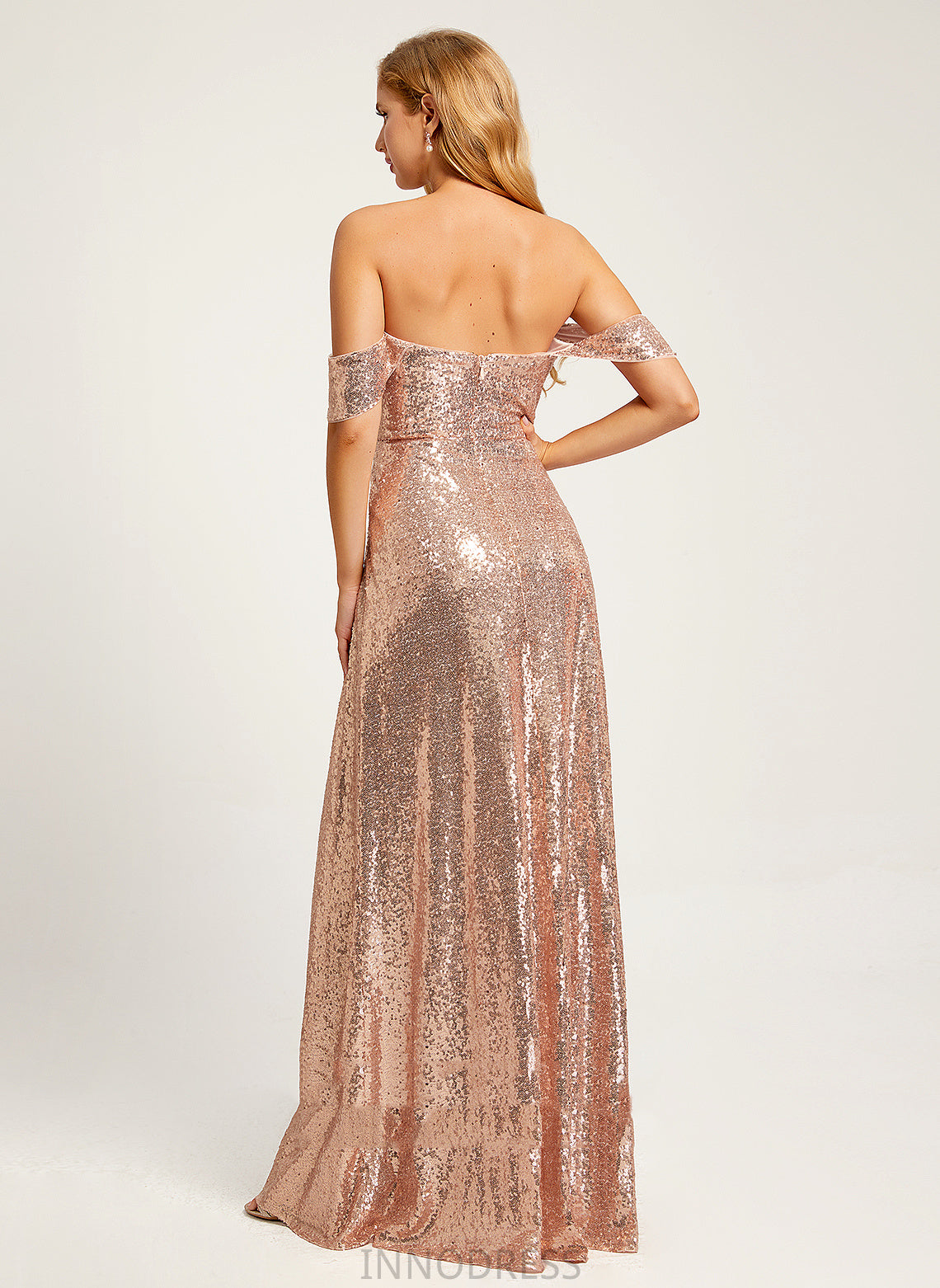 Embellishment Off-the-Shoulder SplitFront A-Line Neckline Sequins Length Silhouette Floor-Length Fabric Dominique A-Line/Princess Bridesmaid Dresses