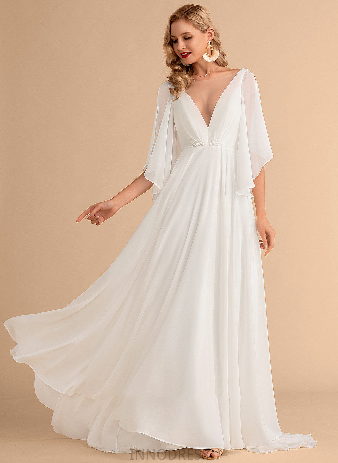 Annabel Dress Sweep Wedding Dresses A-Line Train Chiffon Wedding V-neck