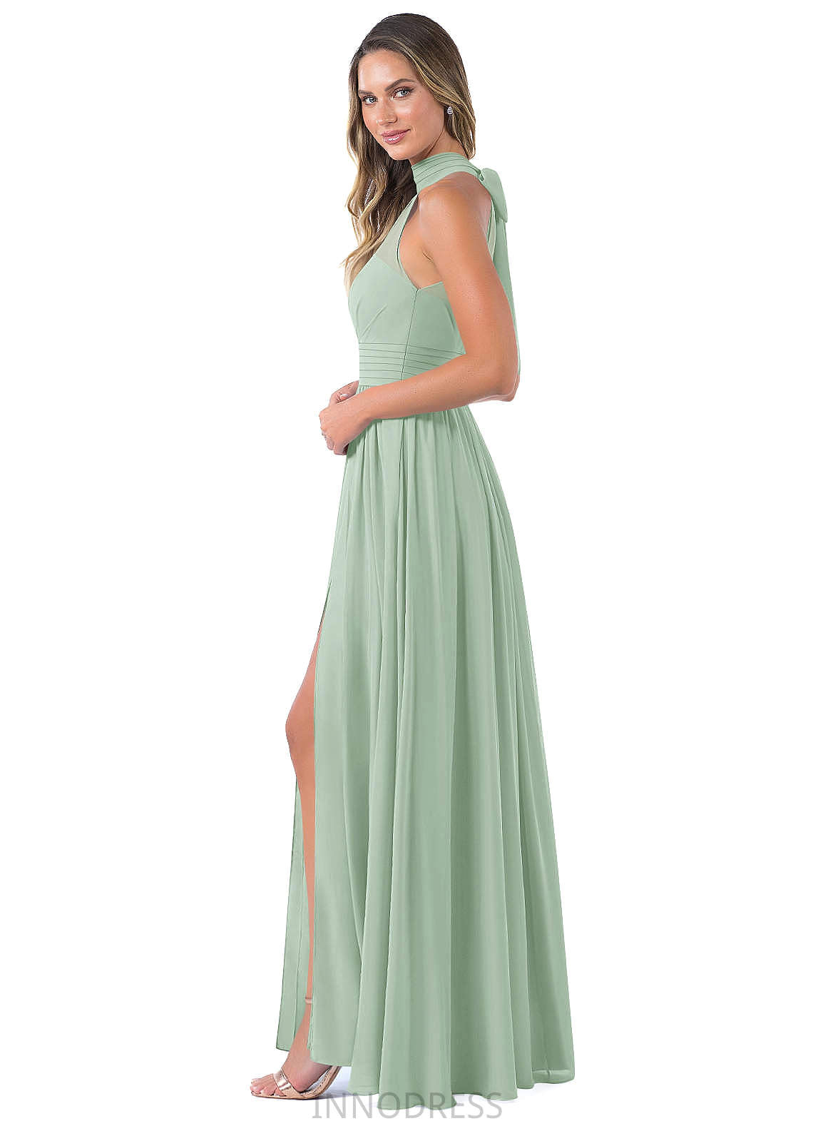 Dominique A-Line/Princess Sleeveless Natural Waist Floor Length V-Neck Bridesmaid Dresses