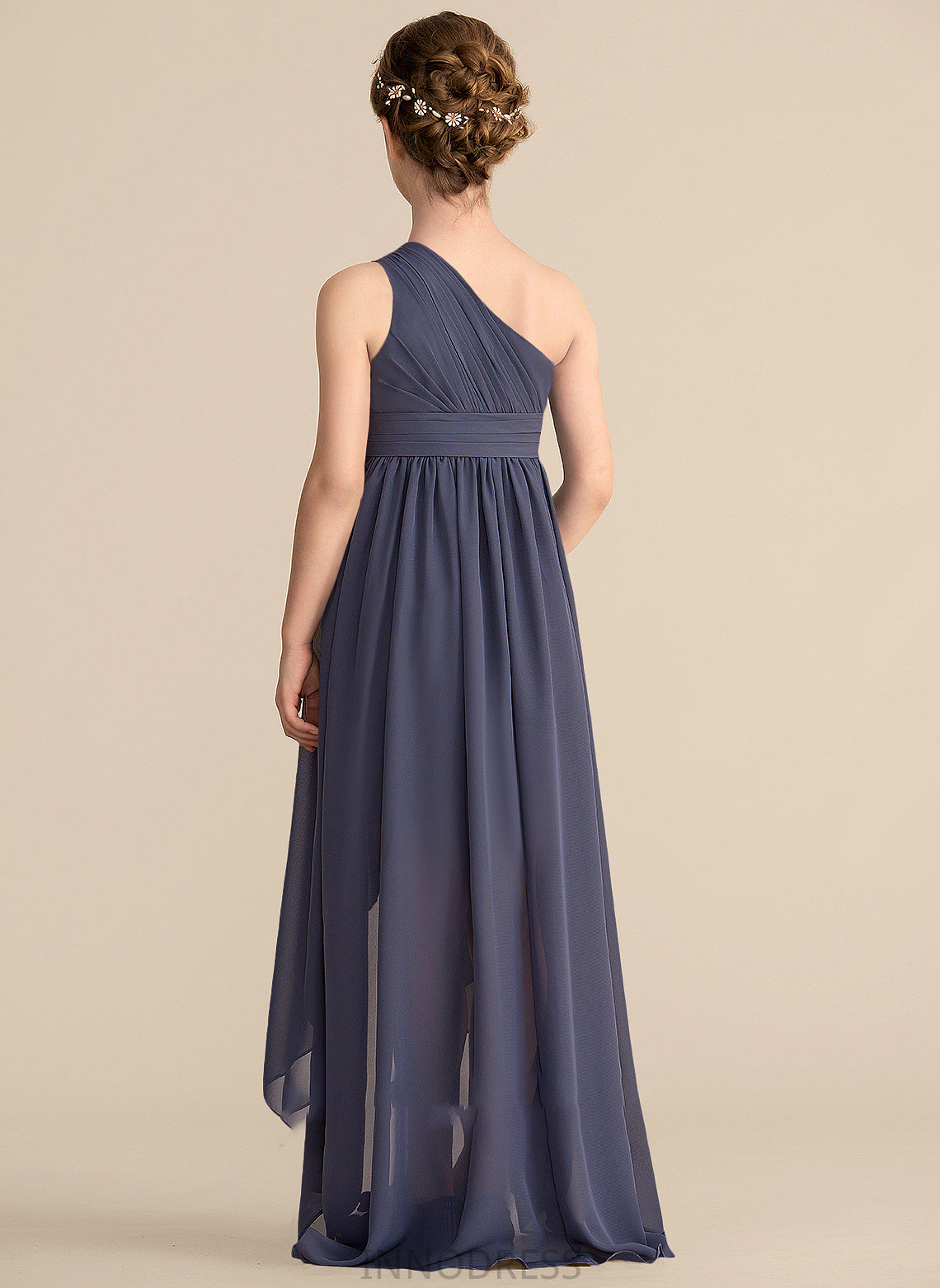 Junior Bridesmaid Dresses One-Shoulder Asymmetrical A-Line Sasha Chiffon Ruffle With