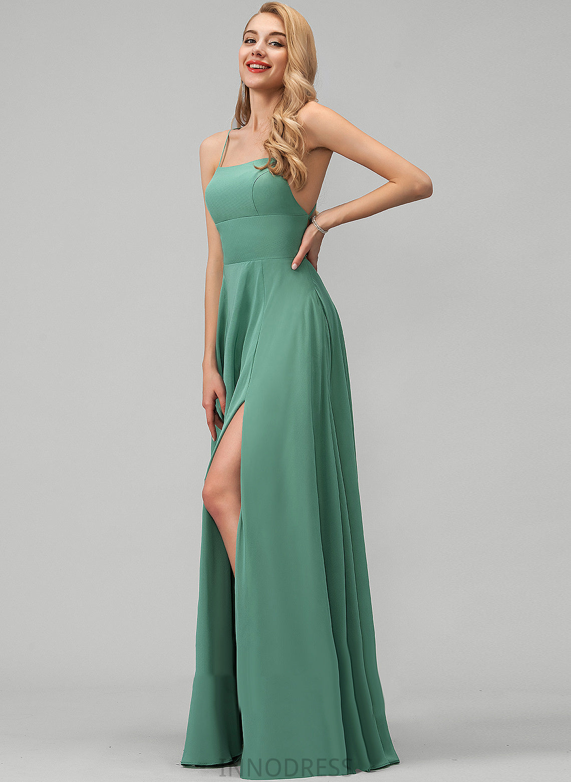 Length A-Line Silhouette Floor-Length Neckline Fabric Straps&Sleeves Square Whitney Spaghetti Staps A-Line/Princess Sleeveless Bridesmaid Dresses