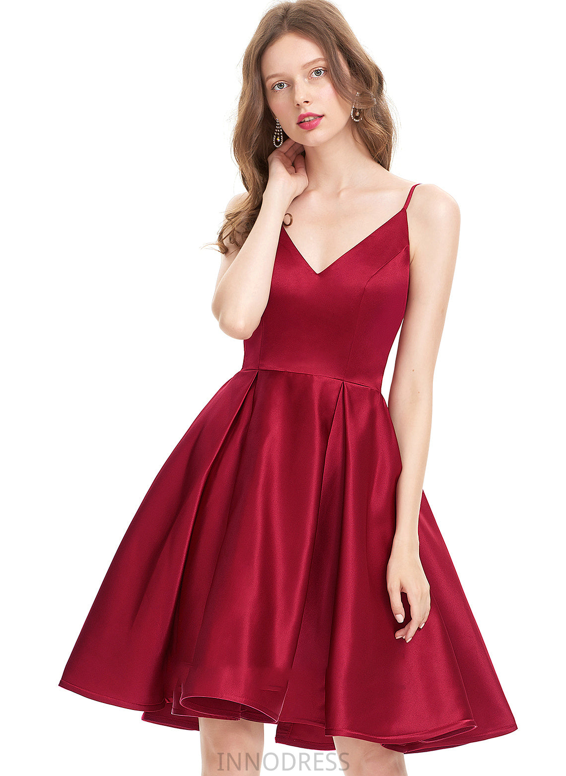 Knee-Length A-Line V-neck Prom Dresses Satin Lexie