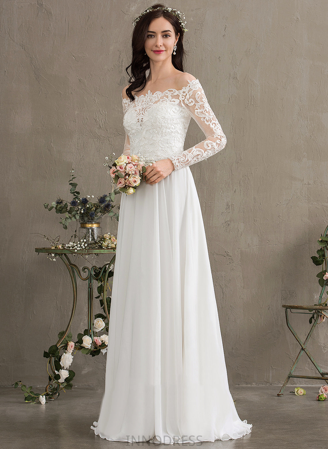 With Lace Jazmin Wedding Floor-Length Dress A-Line Off-the-Shoulder Wedding Dresses Chiffon Lace