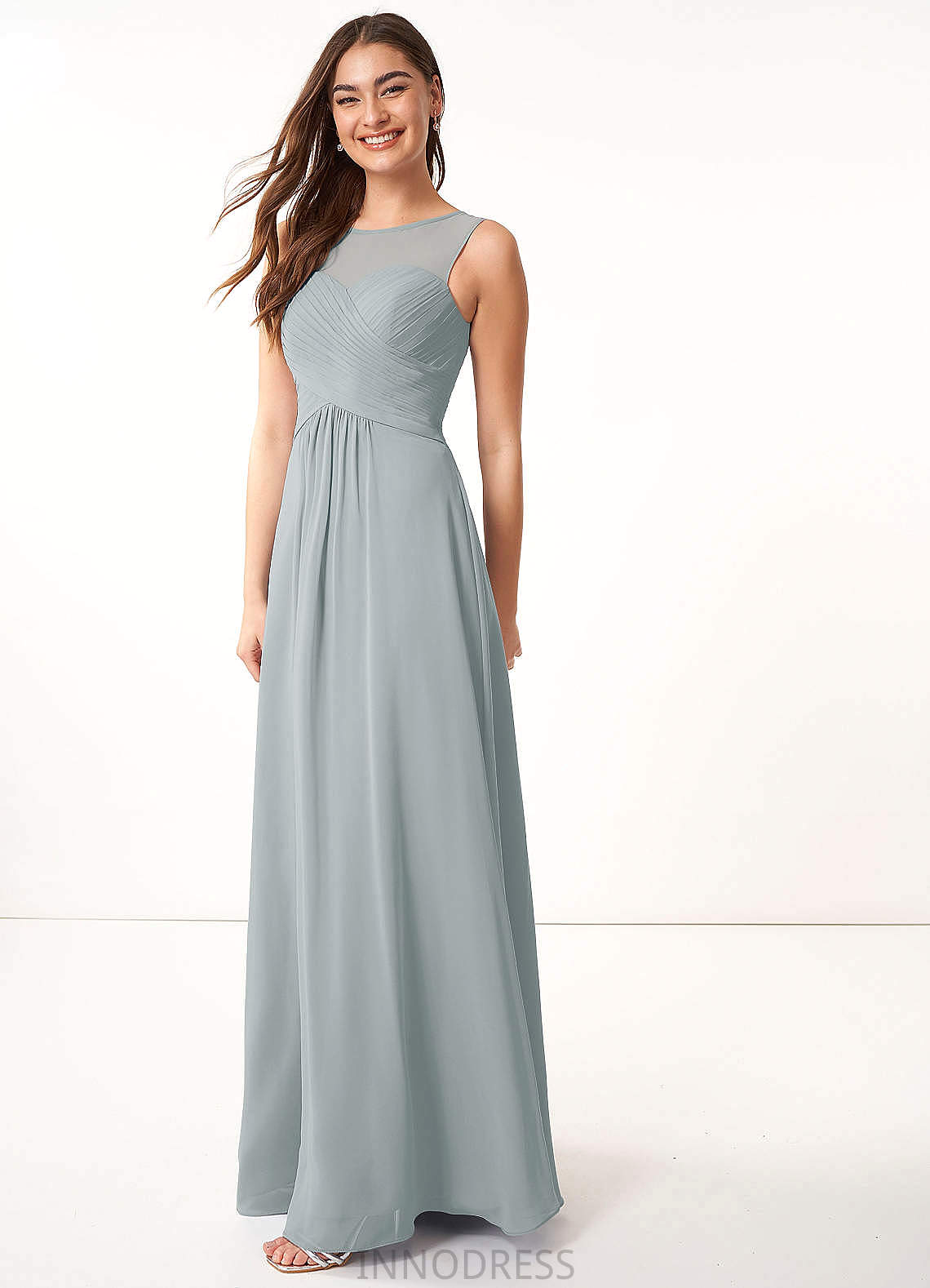 Aurora Spaghetti Staps Sheath/Column Sleeveless Natural Waist Floor Length Bridesmaid Dresses