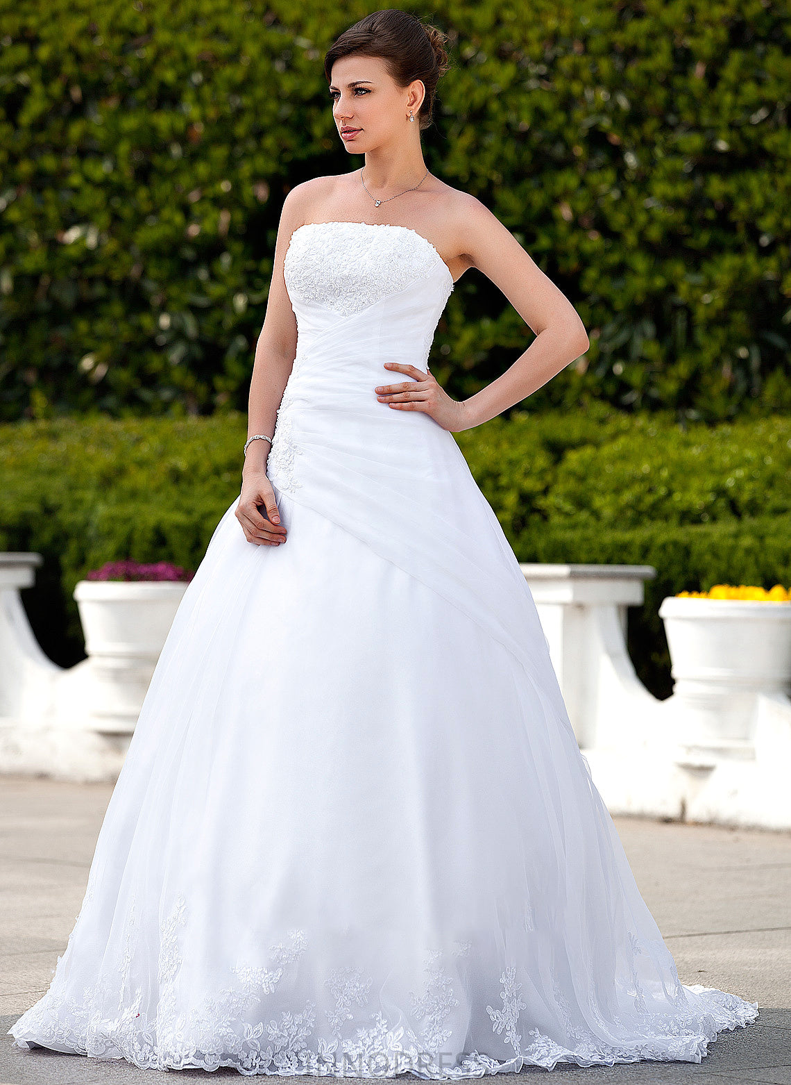 Yesenia Train Strapless Dress Wedding Dresses Organza Wedding Beading With Satin Ball-Gown/Princess Lace Chapel