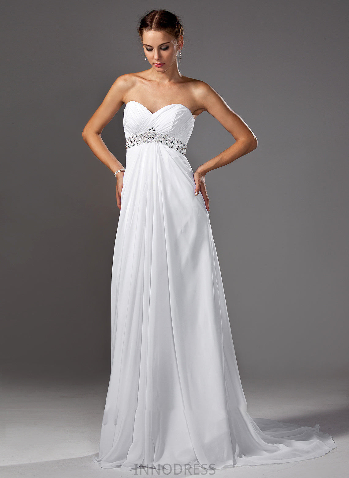 Wedding Beading Chiffon Train Wedding Dresses With Sweep Brooklynn Sweetheart Dress Empire Ruffle