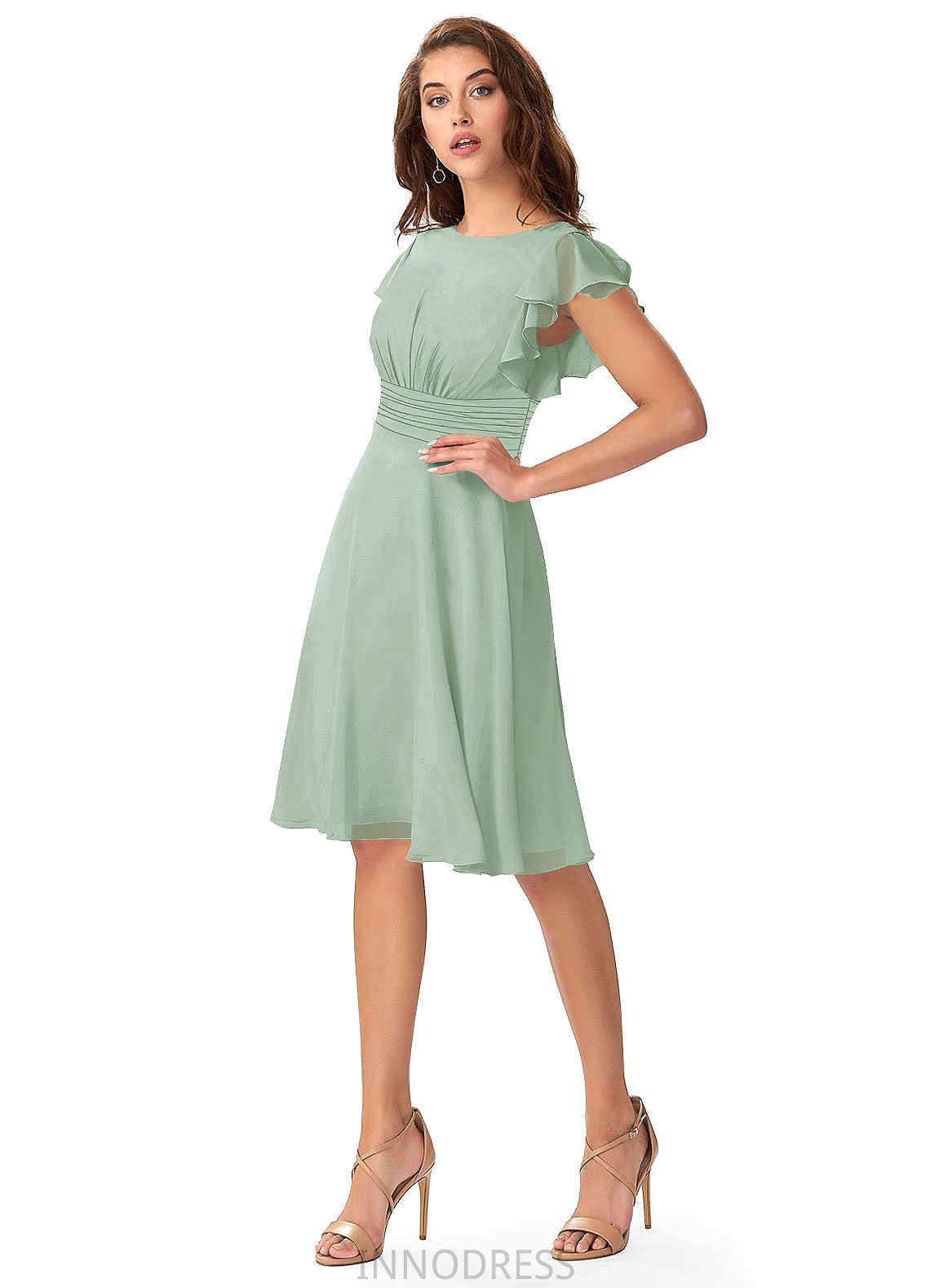 Abigail A-Line/Princess Short Sleeves Floor Length V-Neck Natural Waist Bridesmaid Dresses