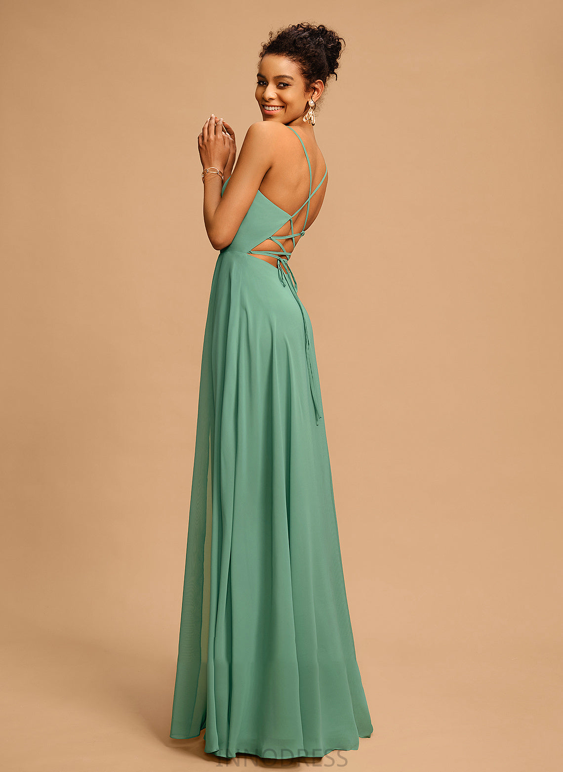 A-Line V-neck Floor-Length Marilyn Chiffon Prom Dresses