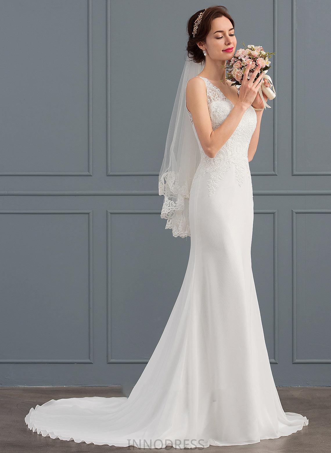 Chiffon Trumpet/Mermaid V-neck Wedding Dresses Janiyah Dress Wedding Court Train