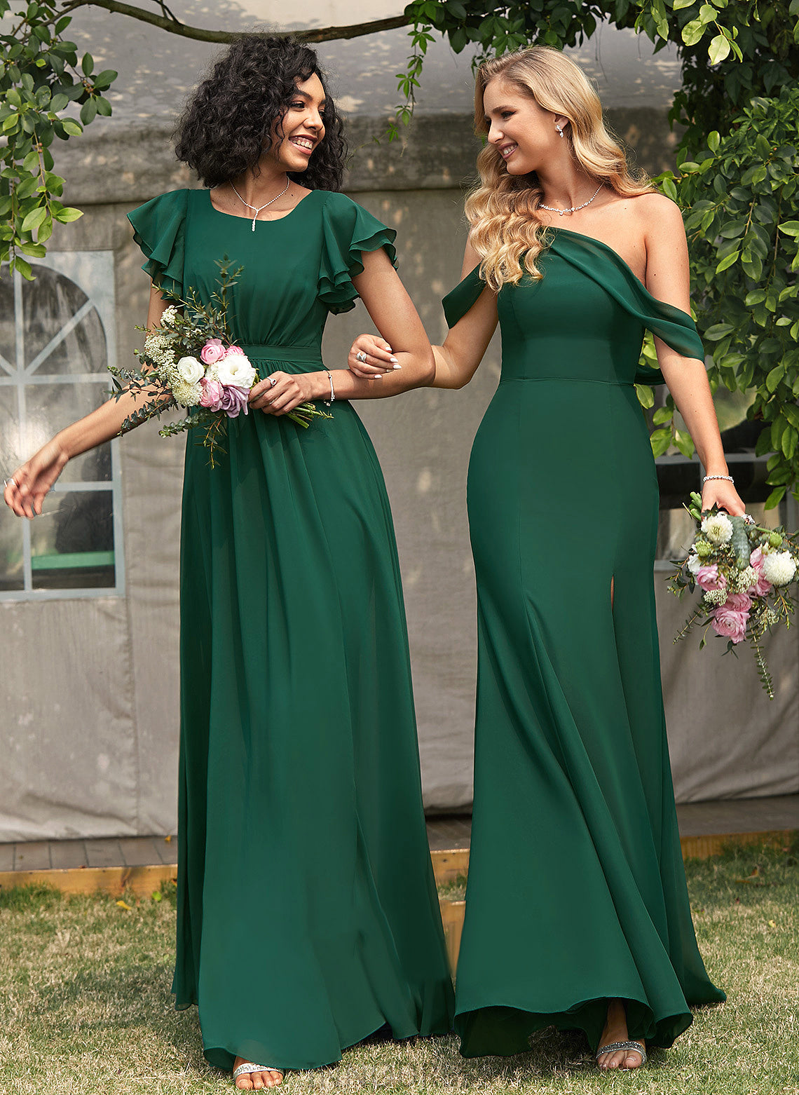 Silhouette Embellishment Neckline Trumpet/Mermaid Length One-Shoulder Floor-Length Fabric SplitFront Deborah Scoop A-Line/Princess Bridesmaid Dresses