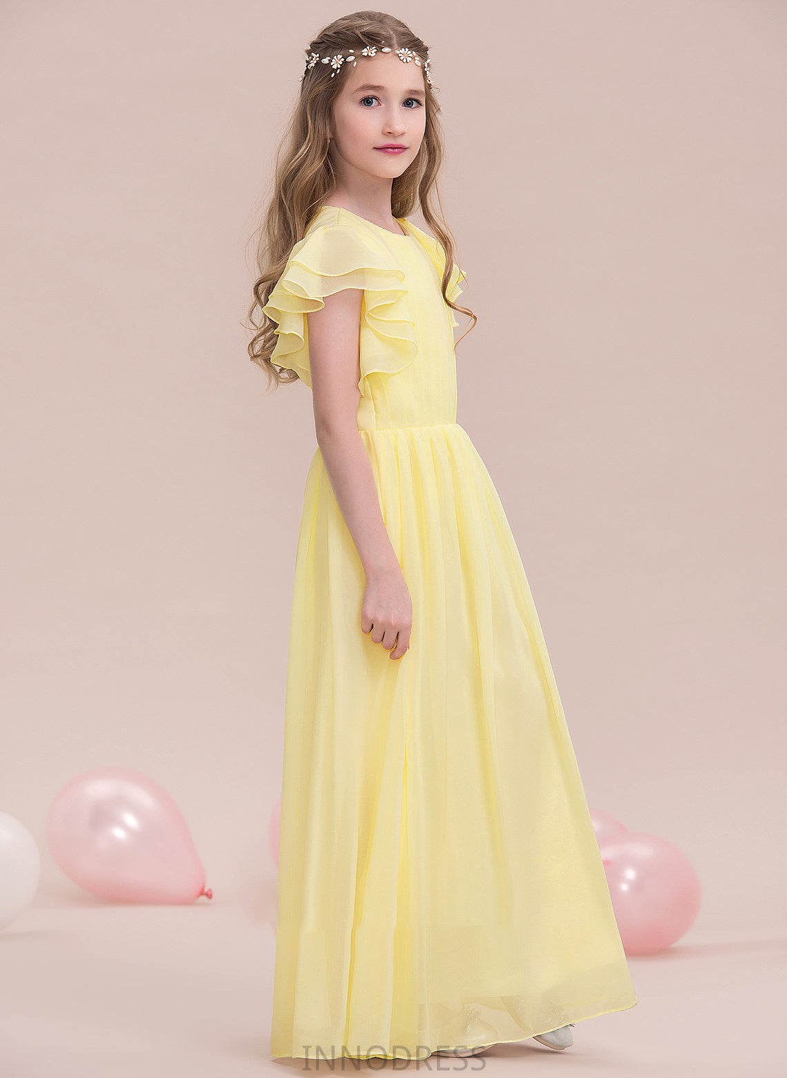 Shayna A-LineScoopNeckFloor-LengthChiffonJuniorBridesmaidDressWithRuffleCascadingRuffles#123850 Junior Bridesmaid Dresses