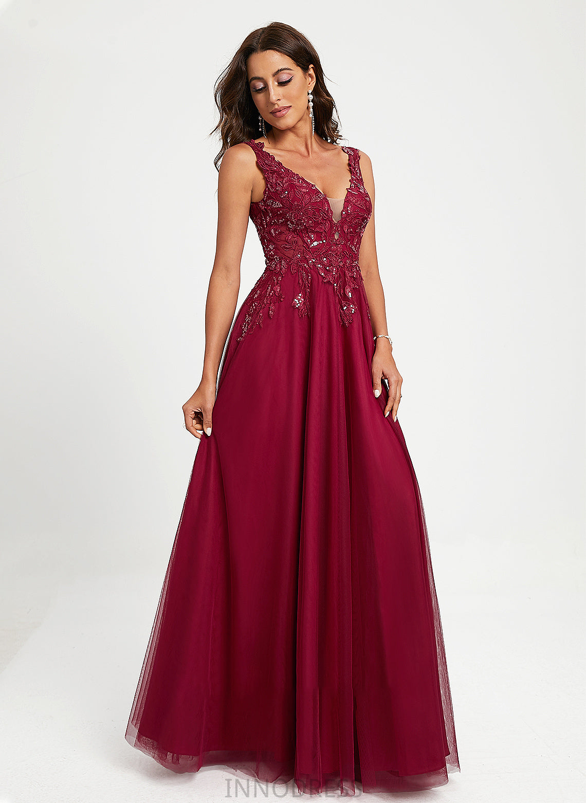 Sequins Tulle America Prom Dresses V-neck With Floor-Length Ball-Gown/Princess