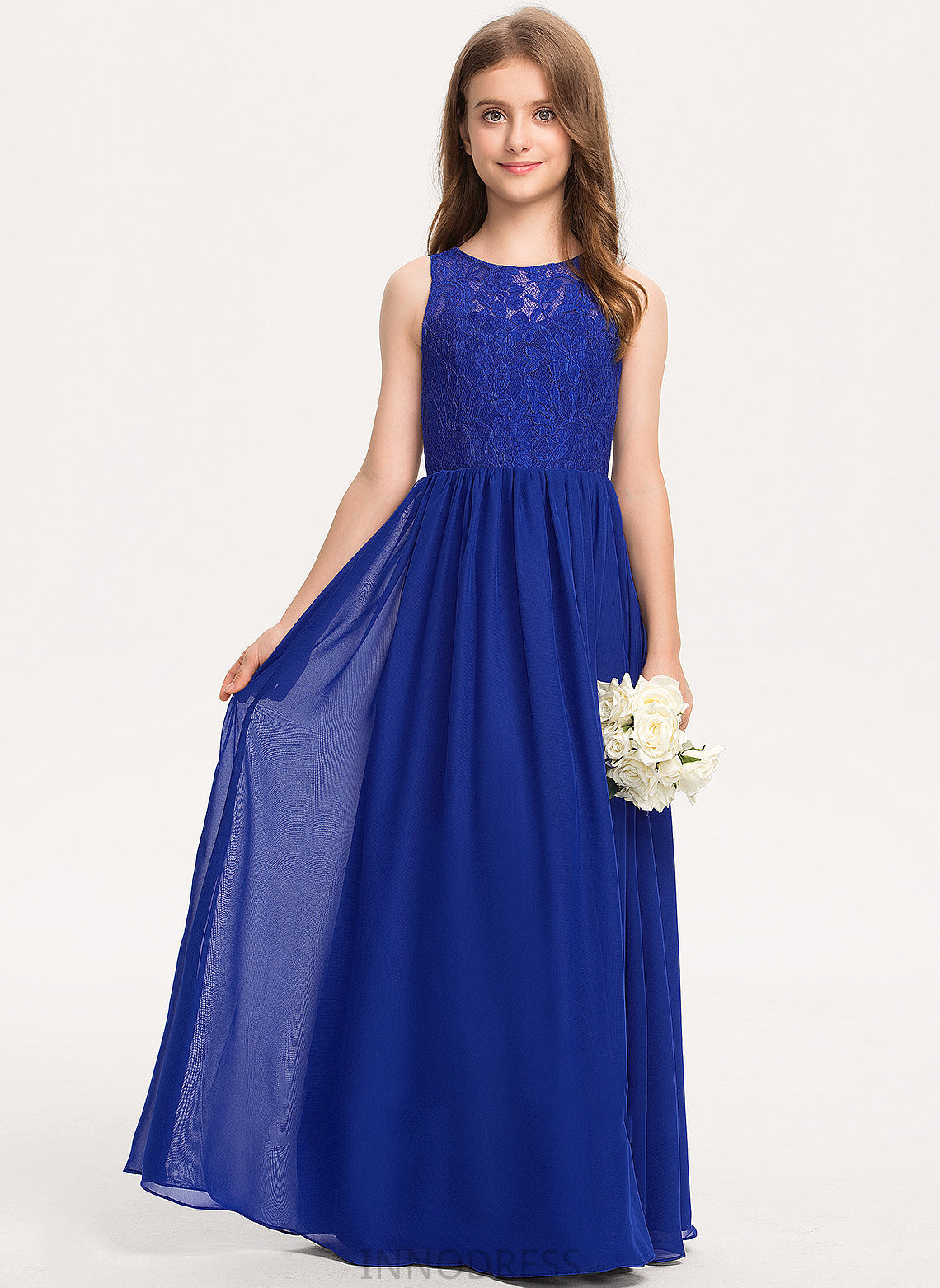 Junior Bridesmaid Dresses Lace Floor-Length A-Line Ashly Scoop Chiffon Neck