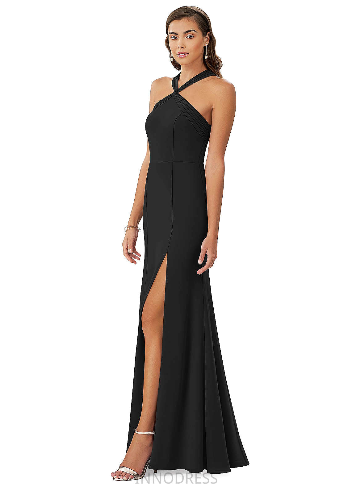 Christine Floor Length Straps Sheath/Column Satin Sleeveless Natural Waist Bridesmaid Dresses