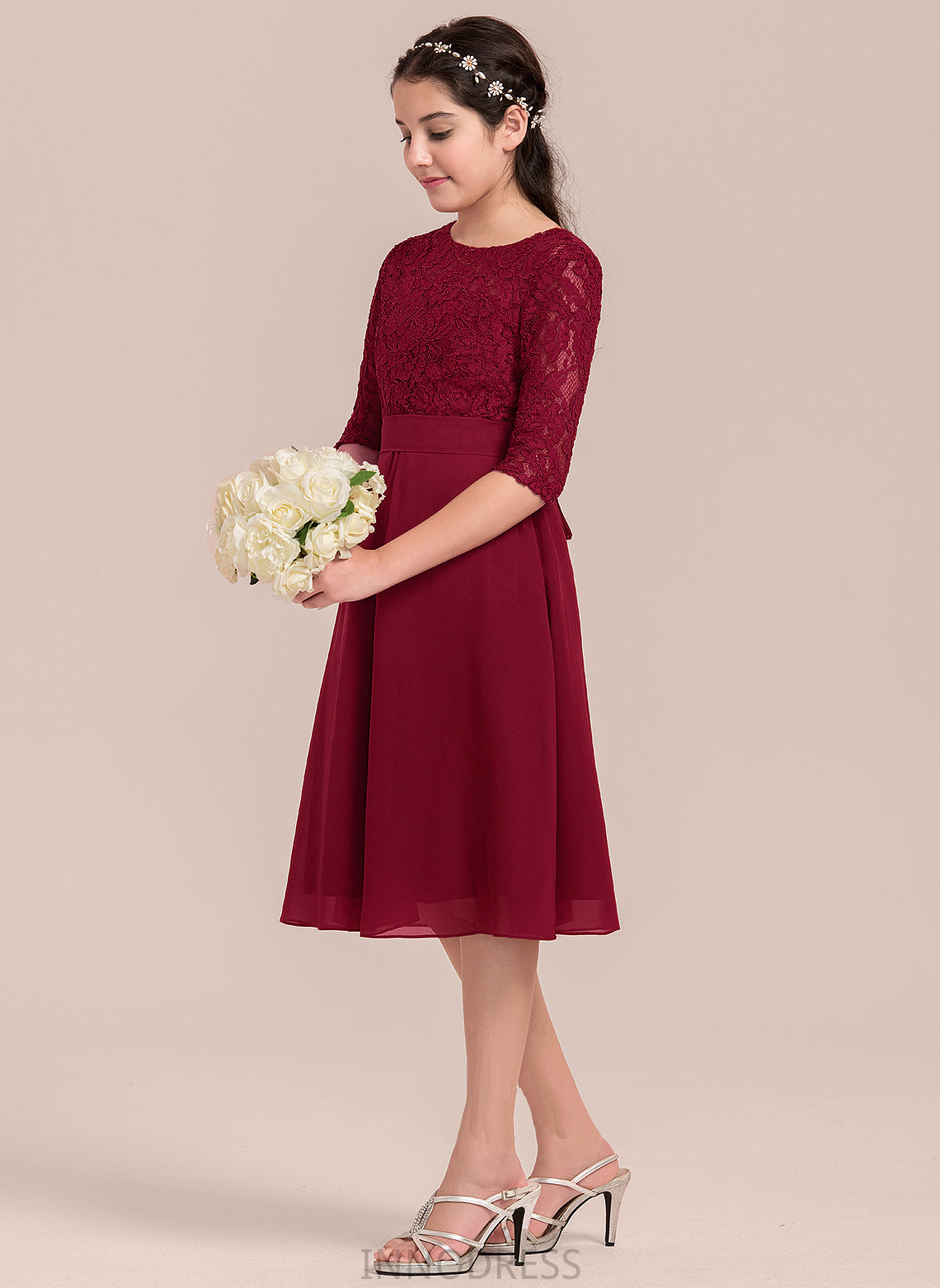 Chiffon Karly Junior Bridesmaid Dresses A-Line Neck Scoop Knee-Length