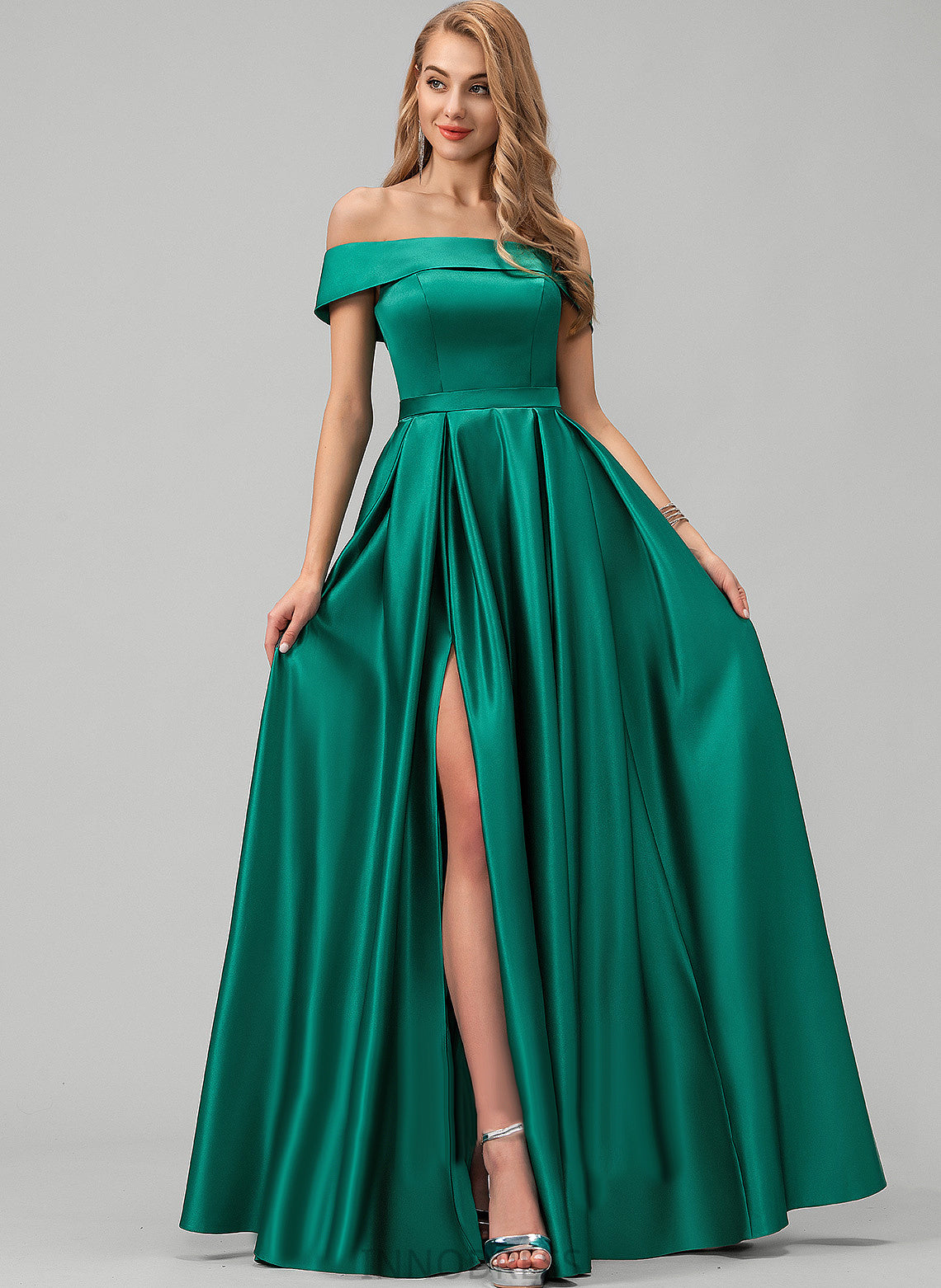 Satin Neckline Floor-Length Straps&Sleeves Off-the-Shoulder Length Sleeveless Fabric BackStyle Marian Scoop Floor Length Bridesmaid Dresses