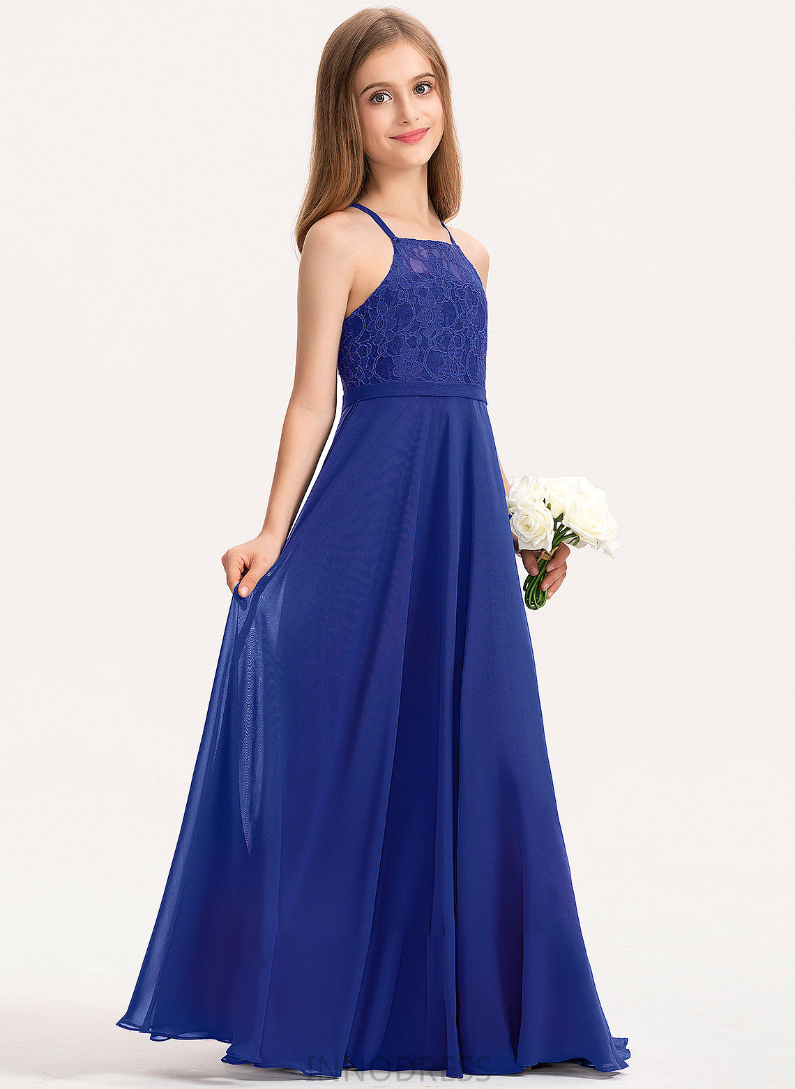 Katelyn Floor-Length Square Neckline Lace Junior Bridesmaid Dresses Chiffon A-Line