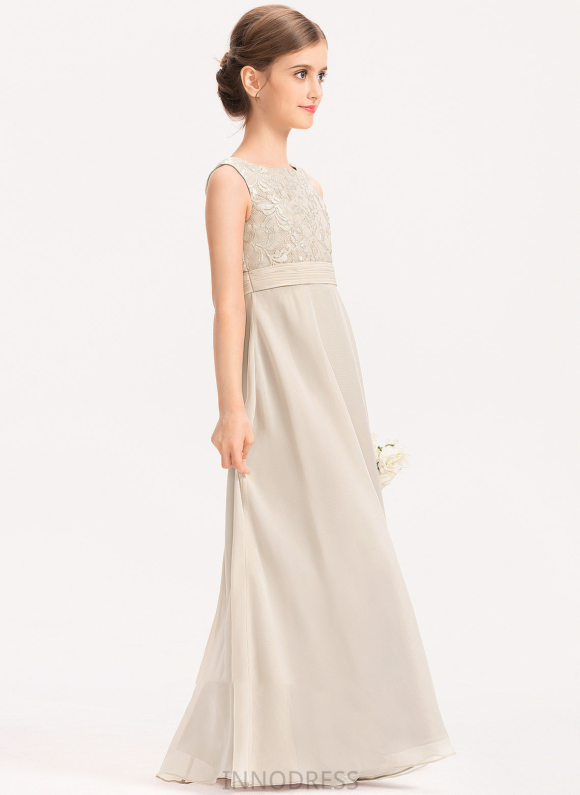 With Junior Bridesmaid Dresses Abigail Neck Chiffon Ruffle Floor-Length Lace A-Line Scoop