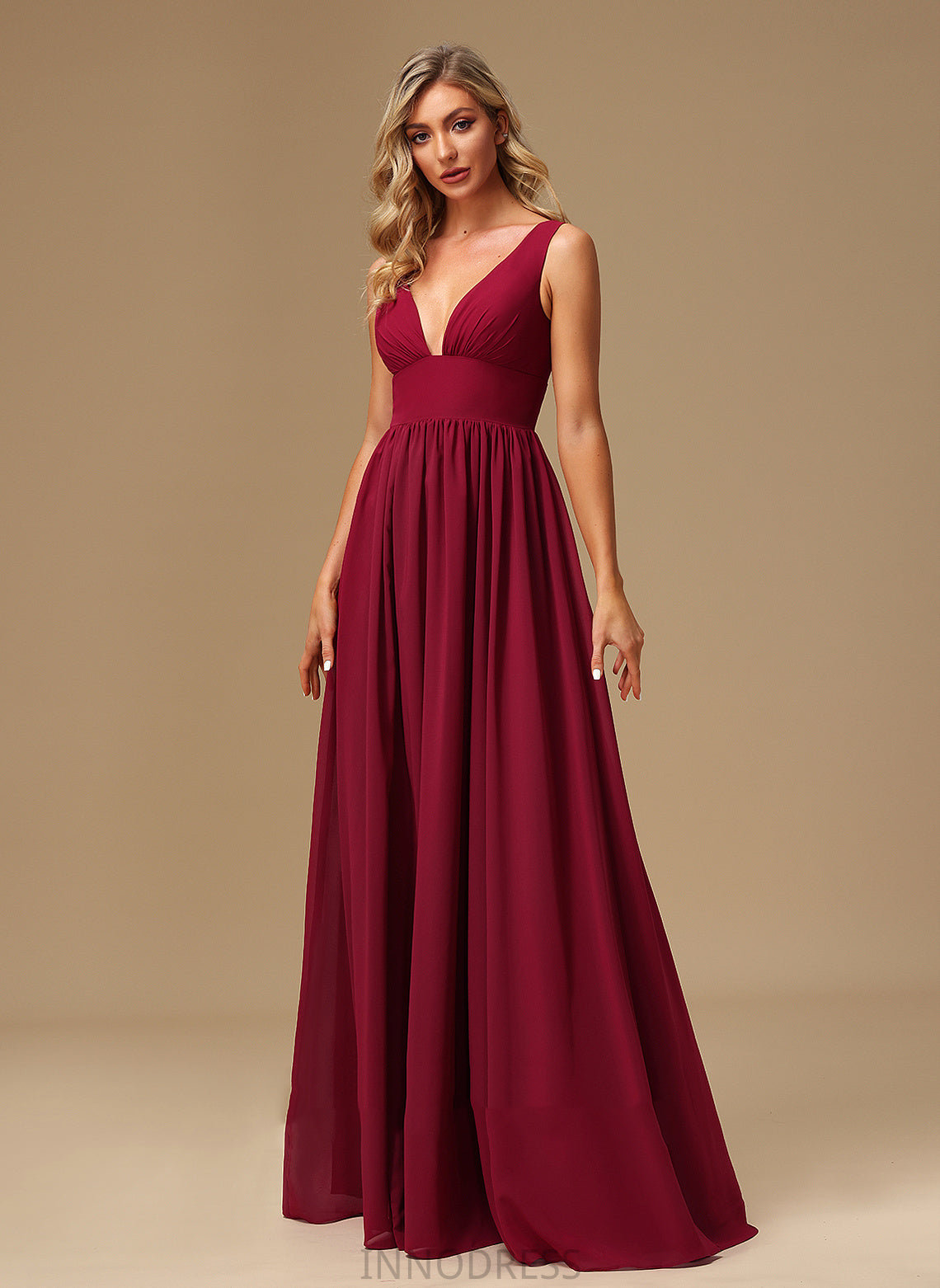 Silhouette Fabric V-neck Neckline A-Line Floor-Length SplitFront Embellishment Length Camryn Natural Waist A-Line/Princess Bridesmaid Dresses