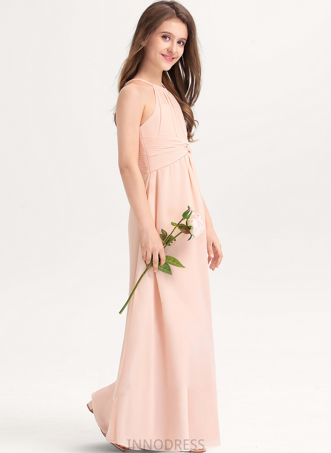 With Ruffle Chiffon Irene A-Line Scoop Neck Floor-Length Junior Bridesmaid Dresses