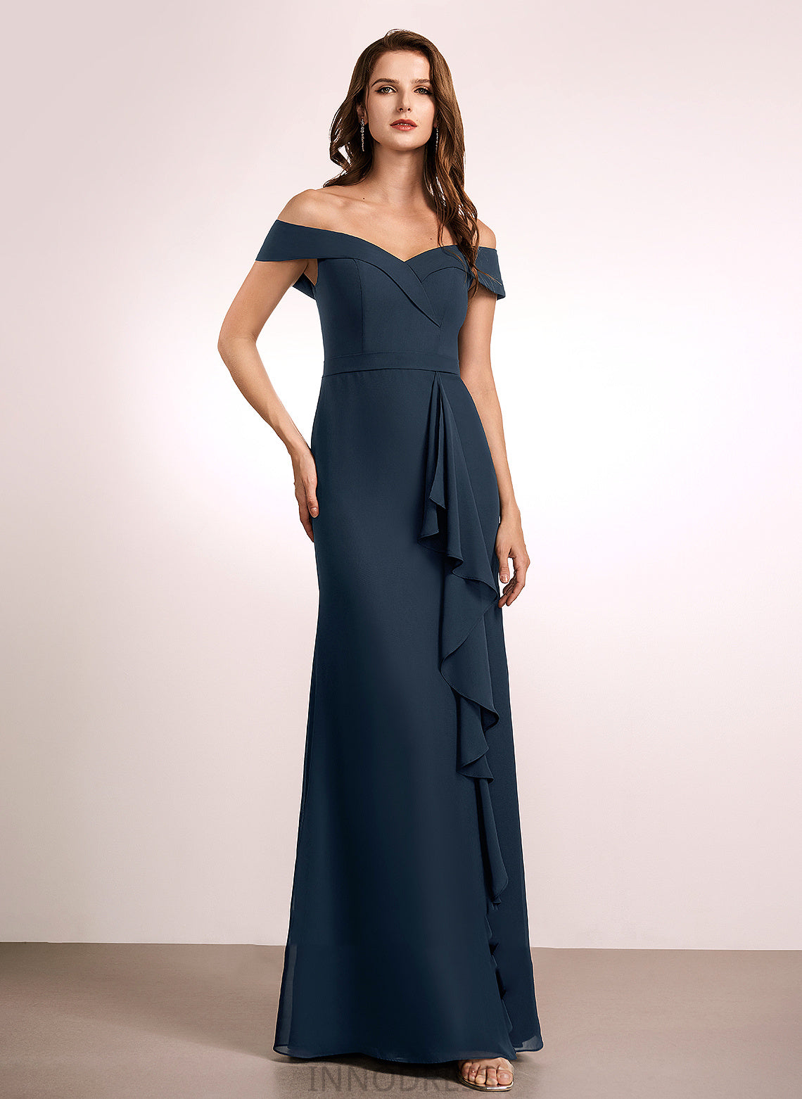 Floor-Length A-Line Silhouette Neckline Fabric Embellishment Length Ruffle Off-the-Shoulder Abril Sleeveless Floor Length Bridesmaid Dresses