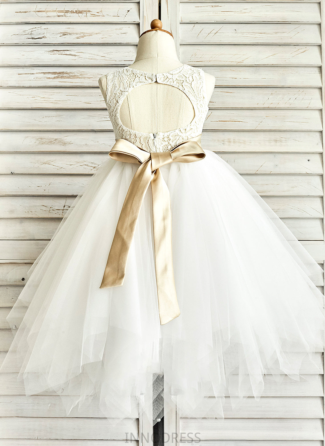 Junior Bridesmaid Dresses Scoop With A-Line Tulle Neck Tea-Length Adalynn Sash