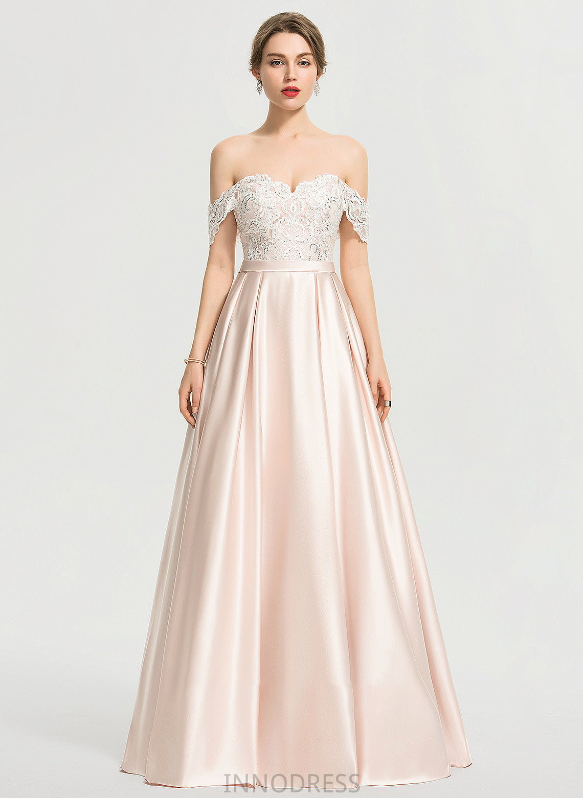 With Floor-Length Dress Ball-Gown/Princess Off-the-Shoulder Selah Wedding Dresses Wedding Sequins Satin