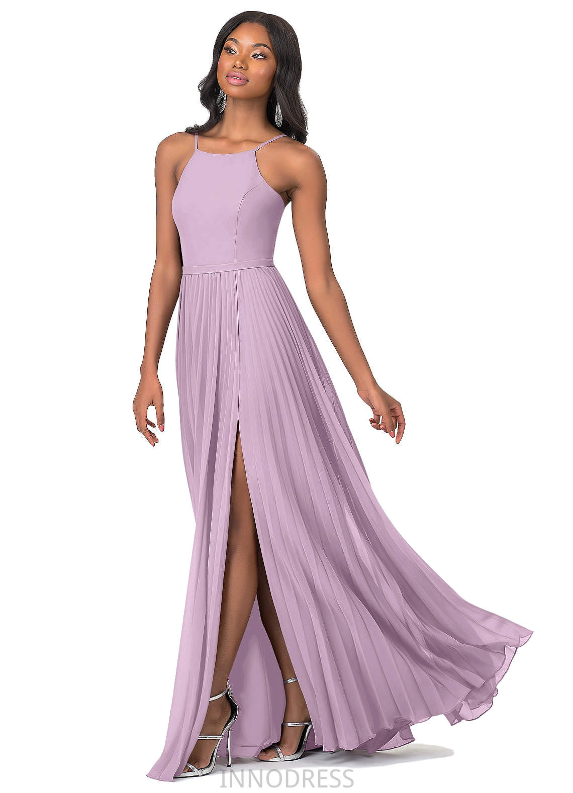 Jillian Floor Length Natural Waist Sleeveless Sheath/Column Spaghetti Staps Bridesmaid Dresses