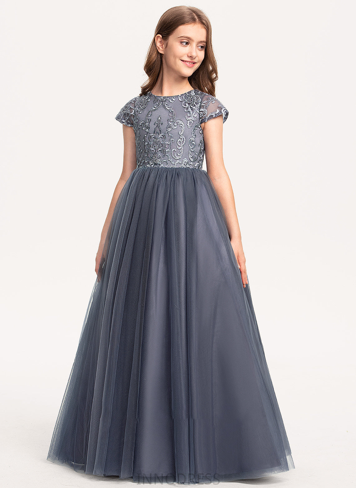 Perla Ball-Gown/Princess Junior Bridesmaid Dresses Neck Lace Scoop Tulle Floor-Length